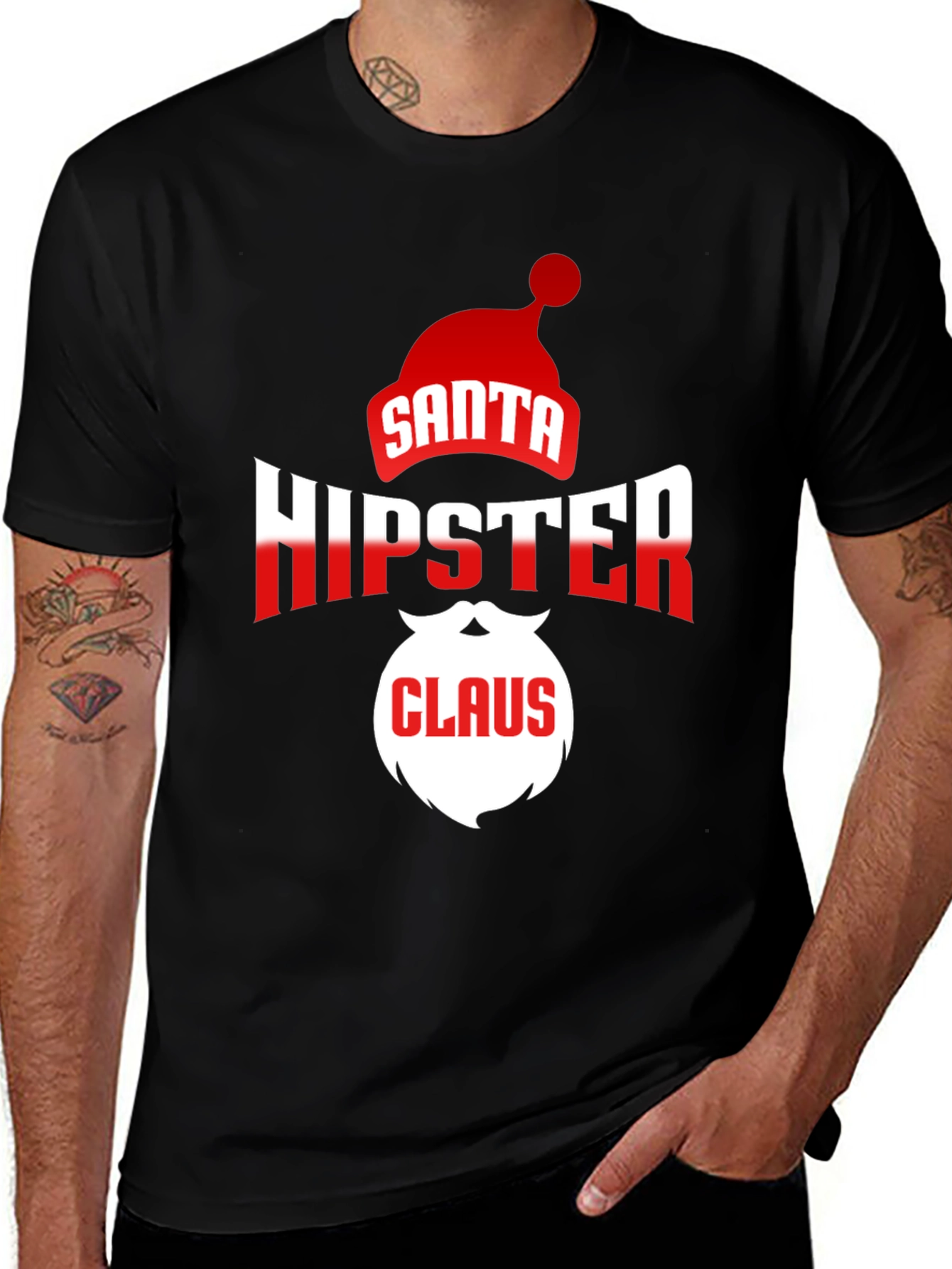 Hipster Santa Claus Black T-Shirt