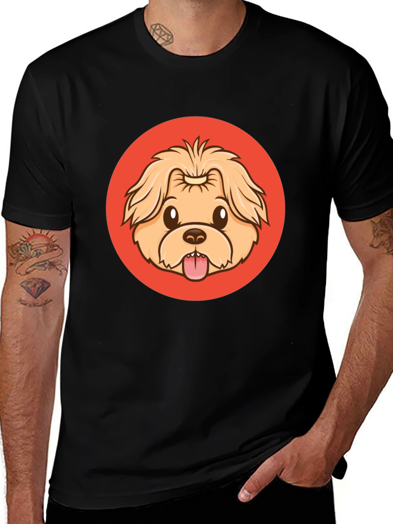 Variant 16 of Cute Dog Cartoon Graphic Black T-Shirt