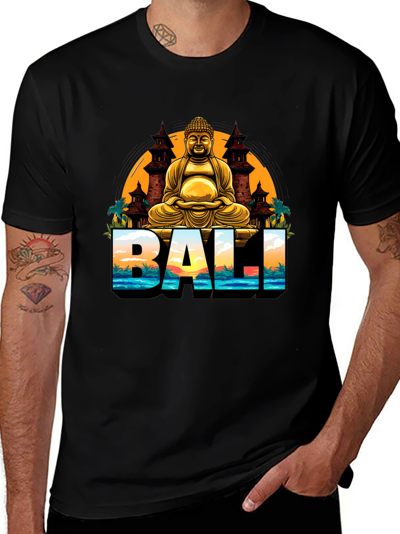 Bali Buddha Graphic Tee - Men's Black T-Shirt