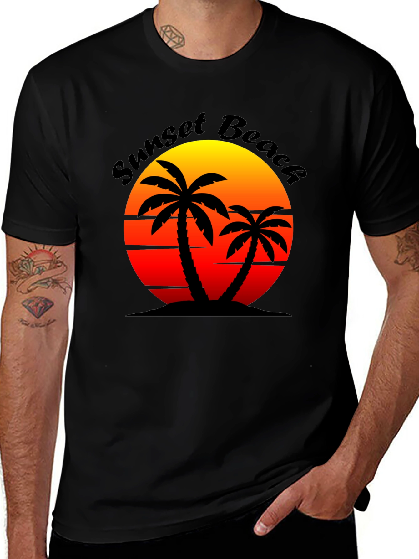 Variant 23 of Sunset Beach Palm Tree Graphic Tee - Black
