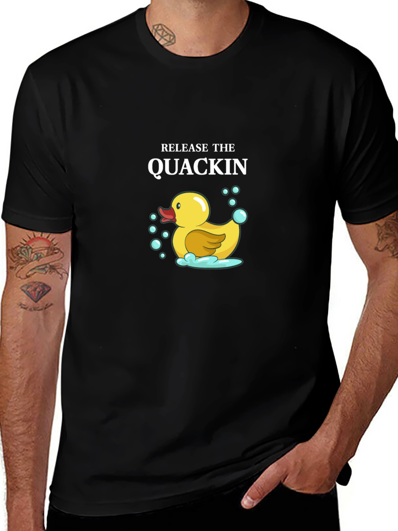 Variant 28 of Release the Quackin' Black T-Shirt Duck Cartoon