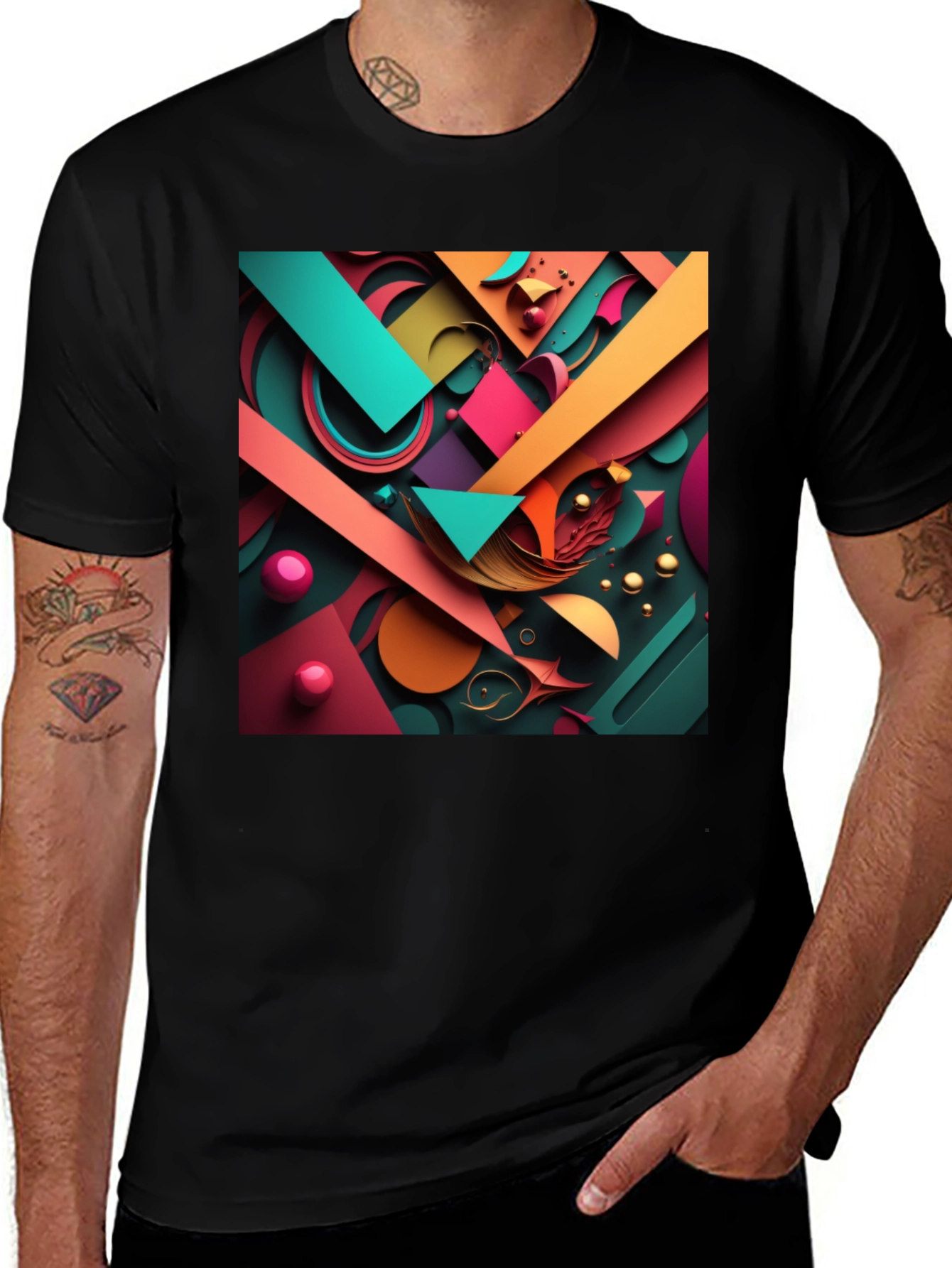 Variant 30 of Abstract Geometric Graphic Print Black T-Shirt