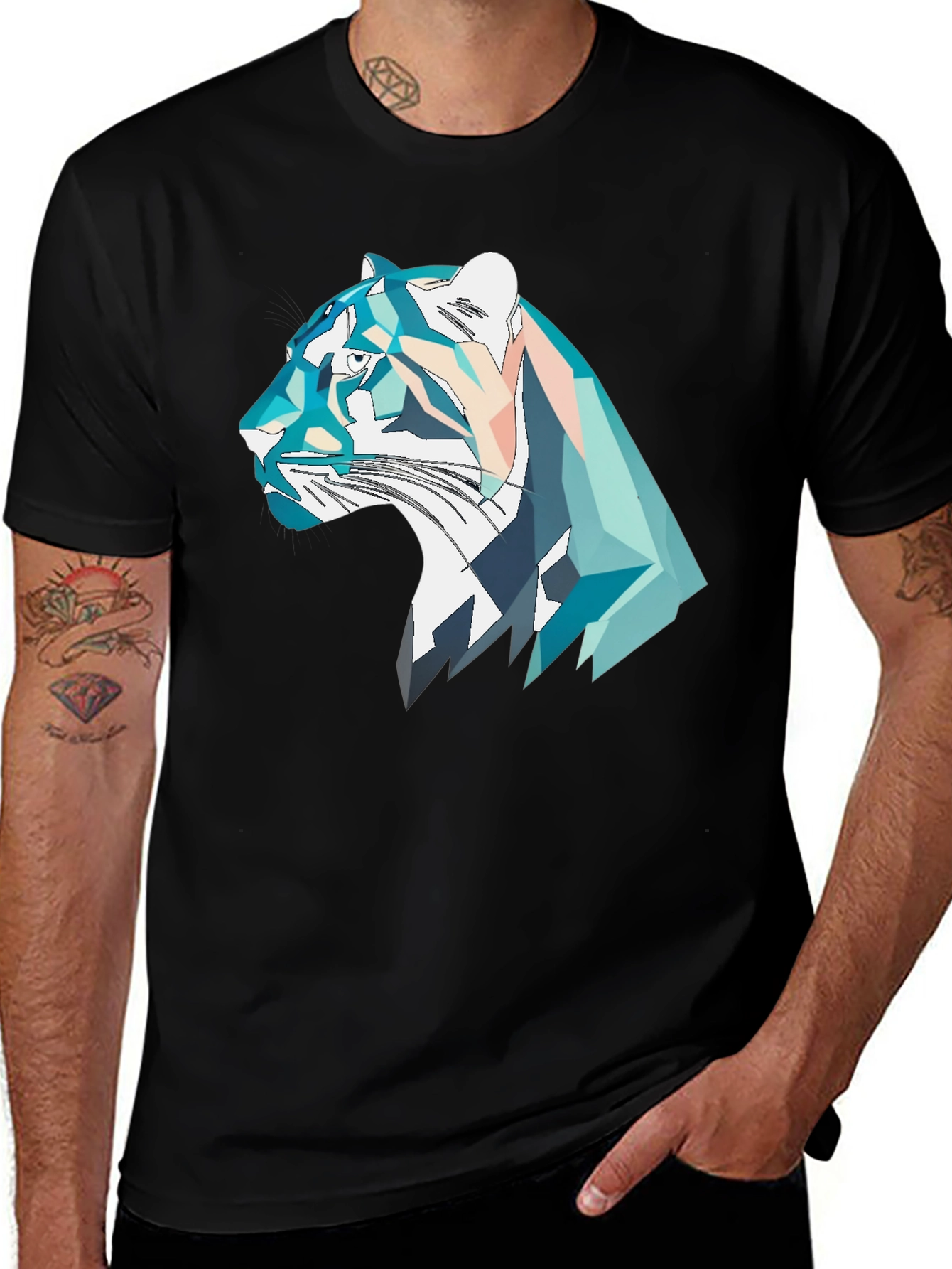 Variant 10 of Geometric Tiger Graphic Tee - Modern Art Style
