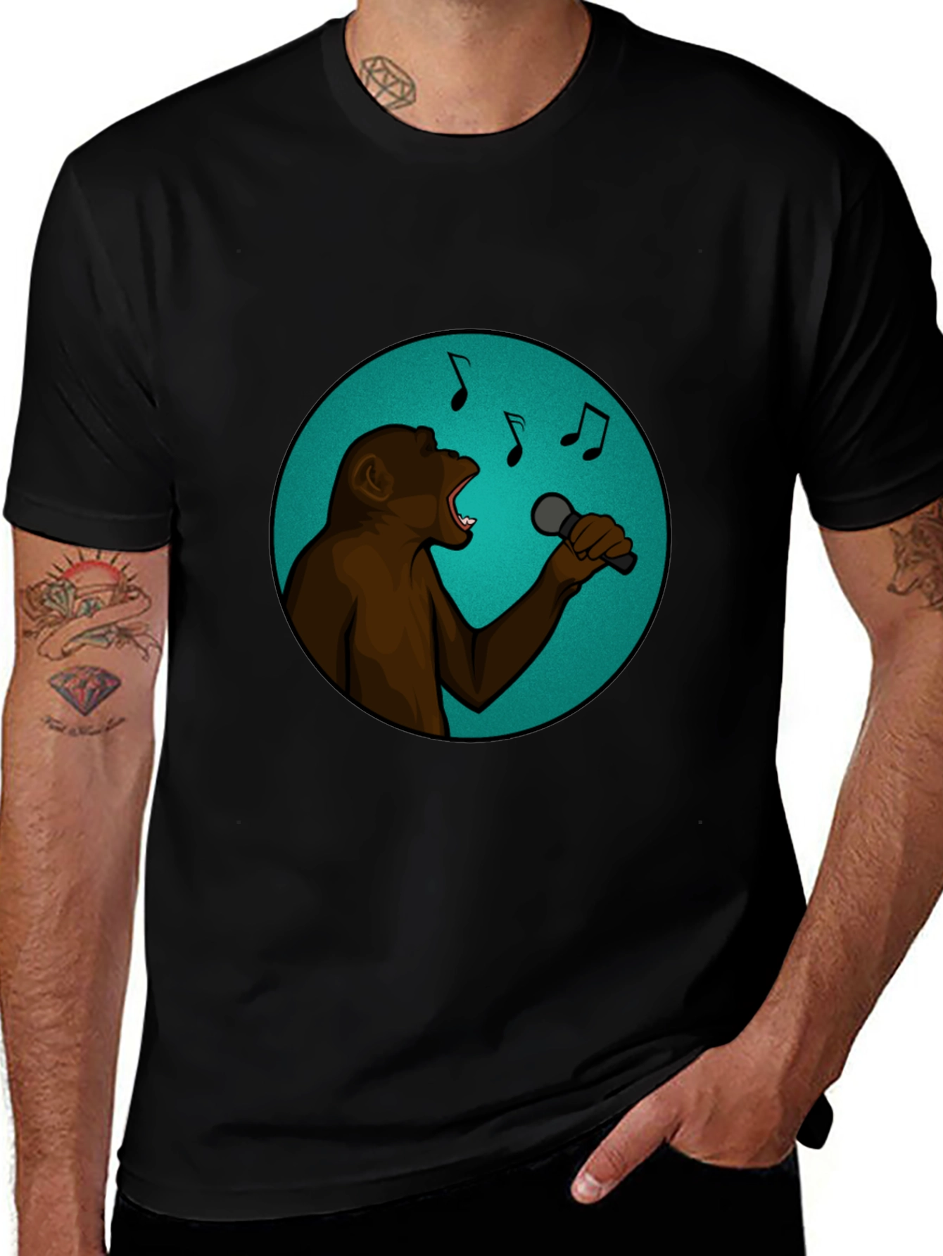 Variant 9 of Singing Monkey Graphic Tee - Black Cotton T-Shirt
