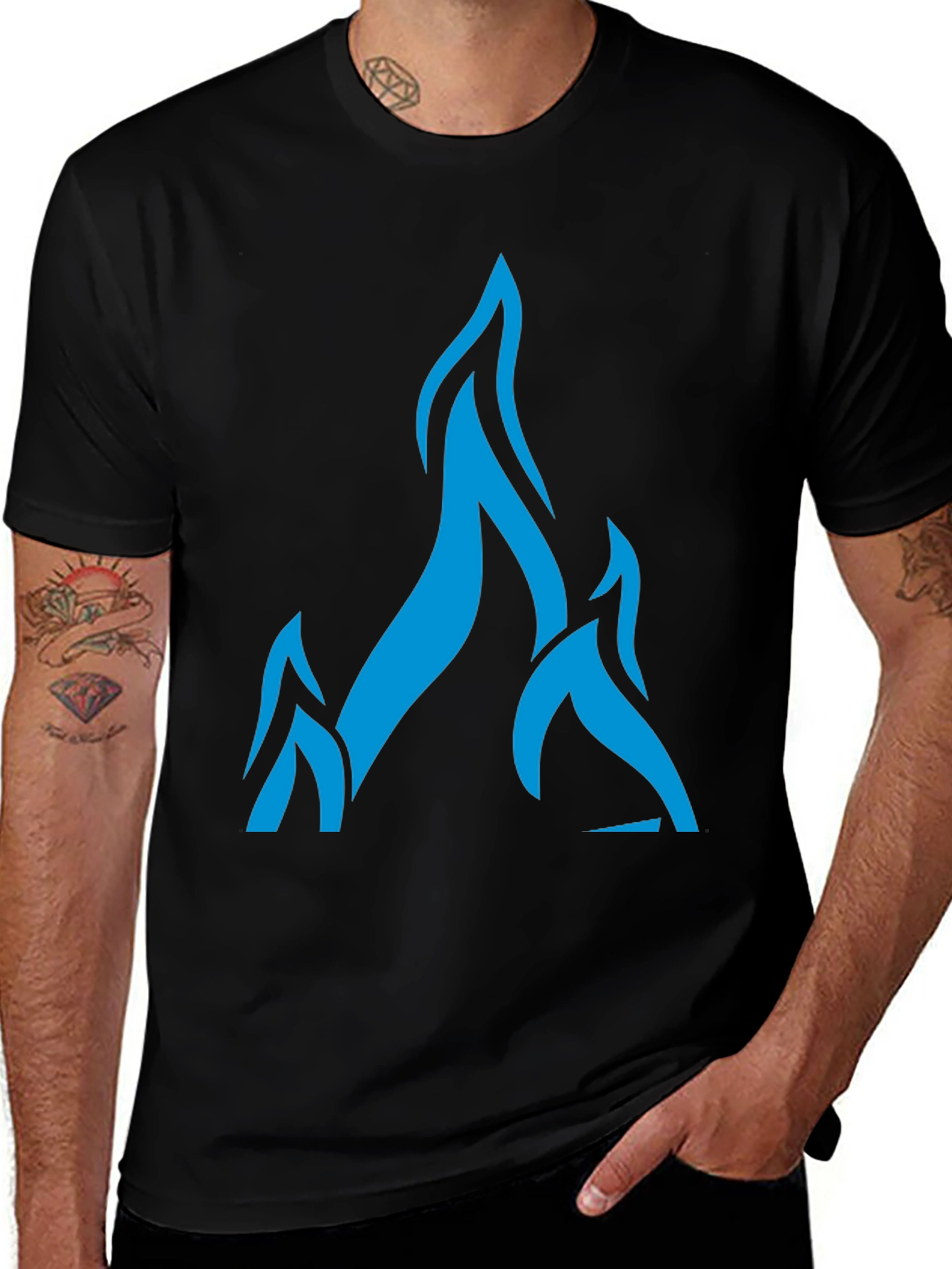 Variant 21 of Bold Blue Flame Graphic Black T-Shirt