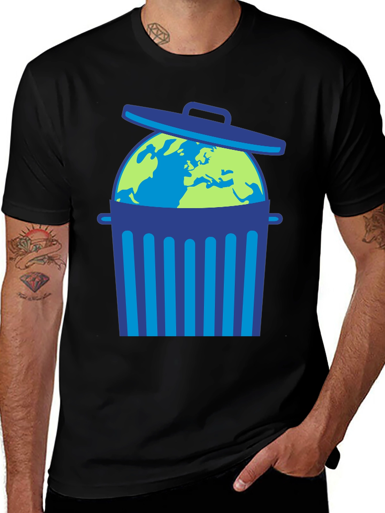 Earth in Trash Can Graphic T-Shirt - Environmental Tee