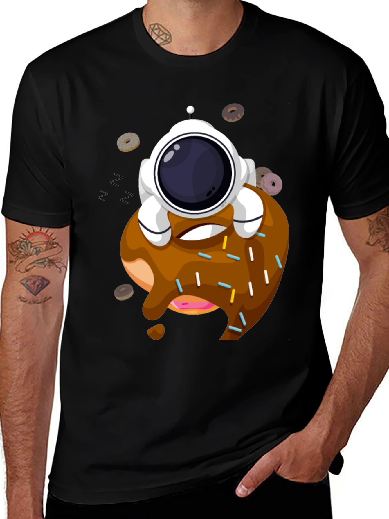Variant 26 of Astronaut Donut T-Shirt - Black Cotton Tee