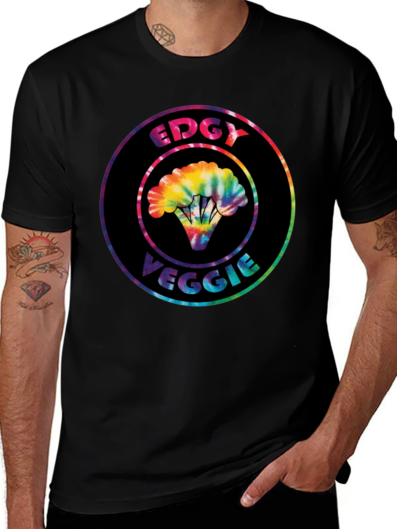 Edgy Veggie Graphic T-Shirt - Unique Tie Dye Broccoli Design