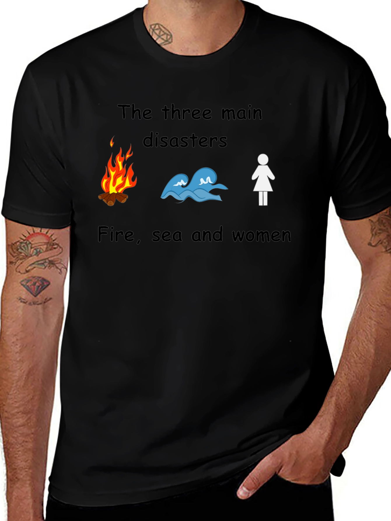 Variant 12 of Humorous Graphic Tee: Fire, Sea & Women