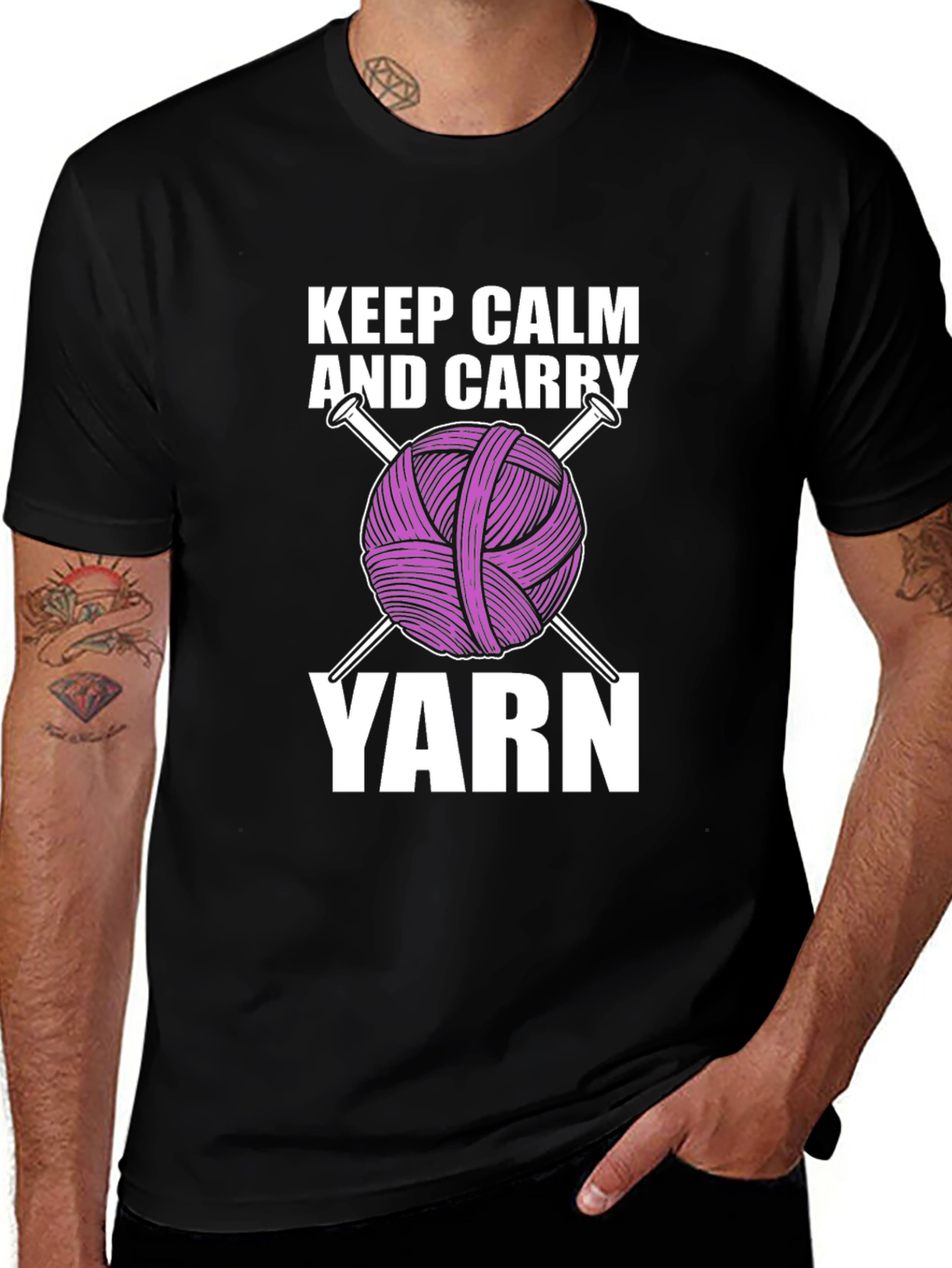 Variant 26 of Keep Calm and Carry Yarn T-Shirt Knitting Hobby Tee