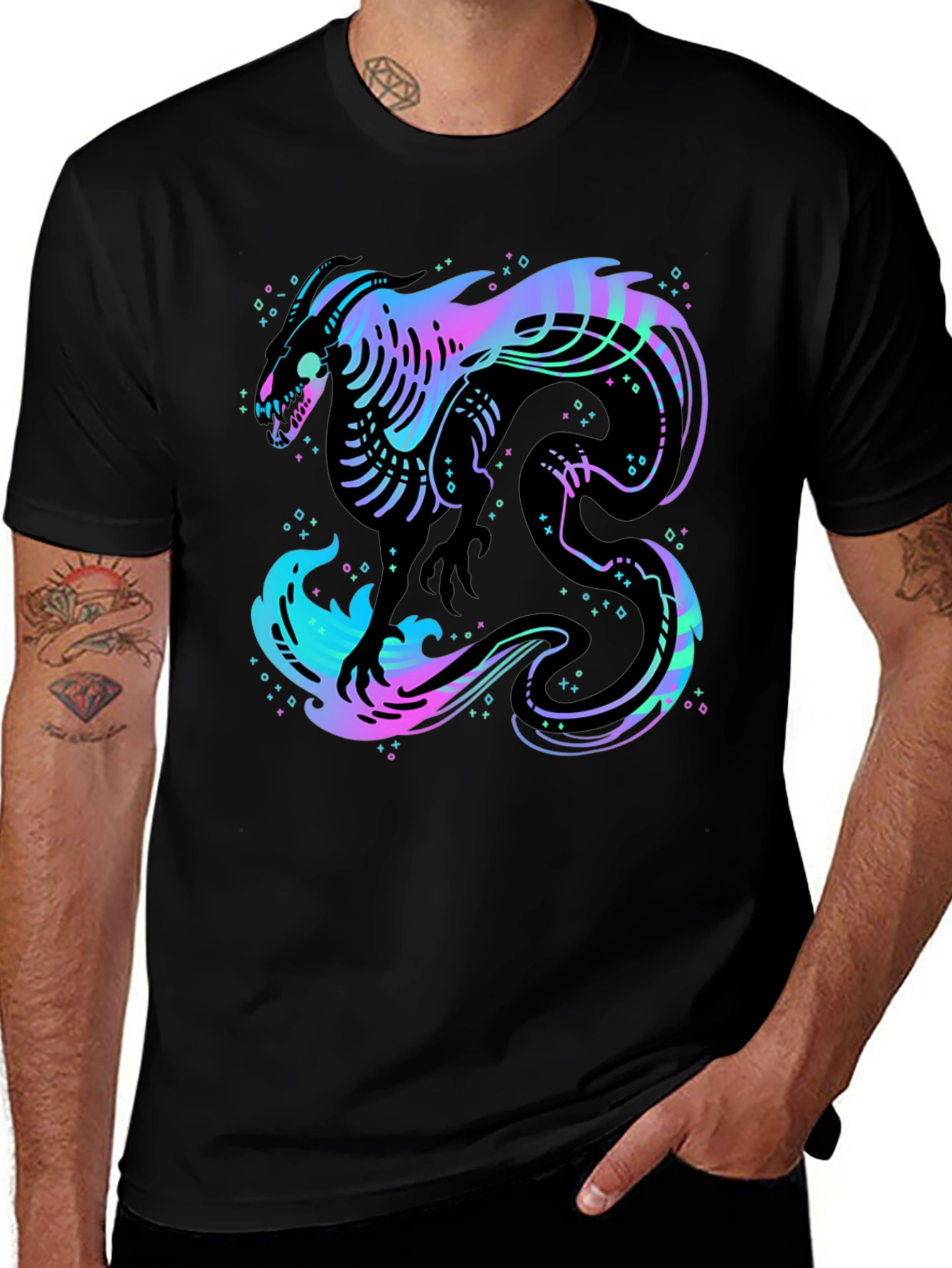 Variant 9 of Neon Dragon Skeleton Graphic T-Shirt