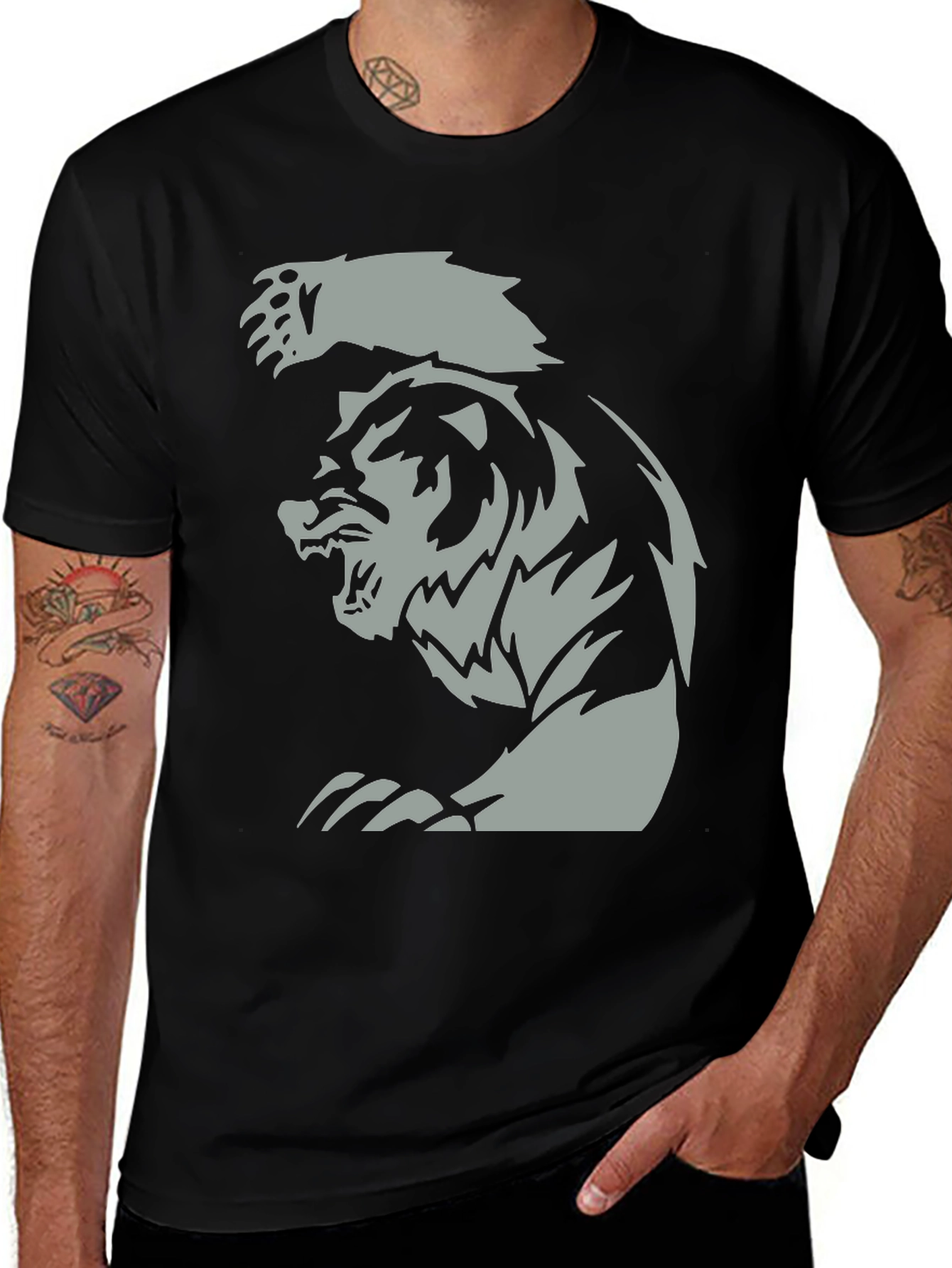 Variant 15 of Men's Black T-Shirt with Fierce Bear Graphic