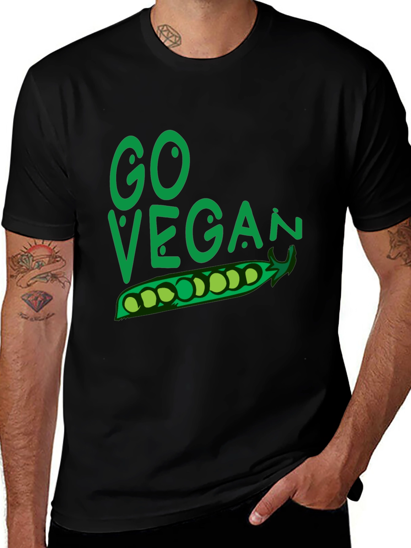 Variant 11 of Go Vegan T-Shirt - Pea Pod Design