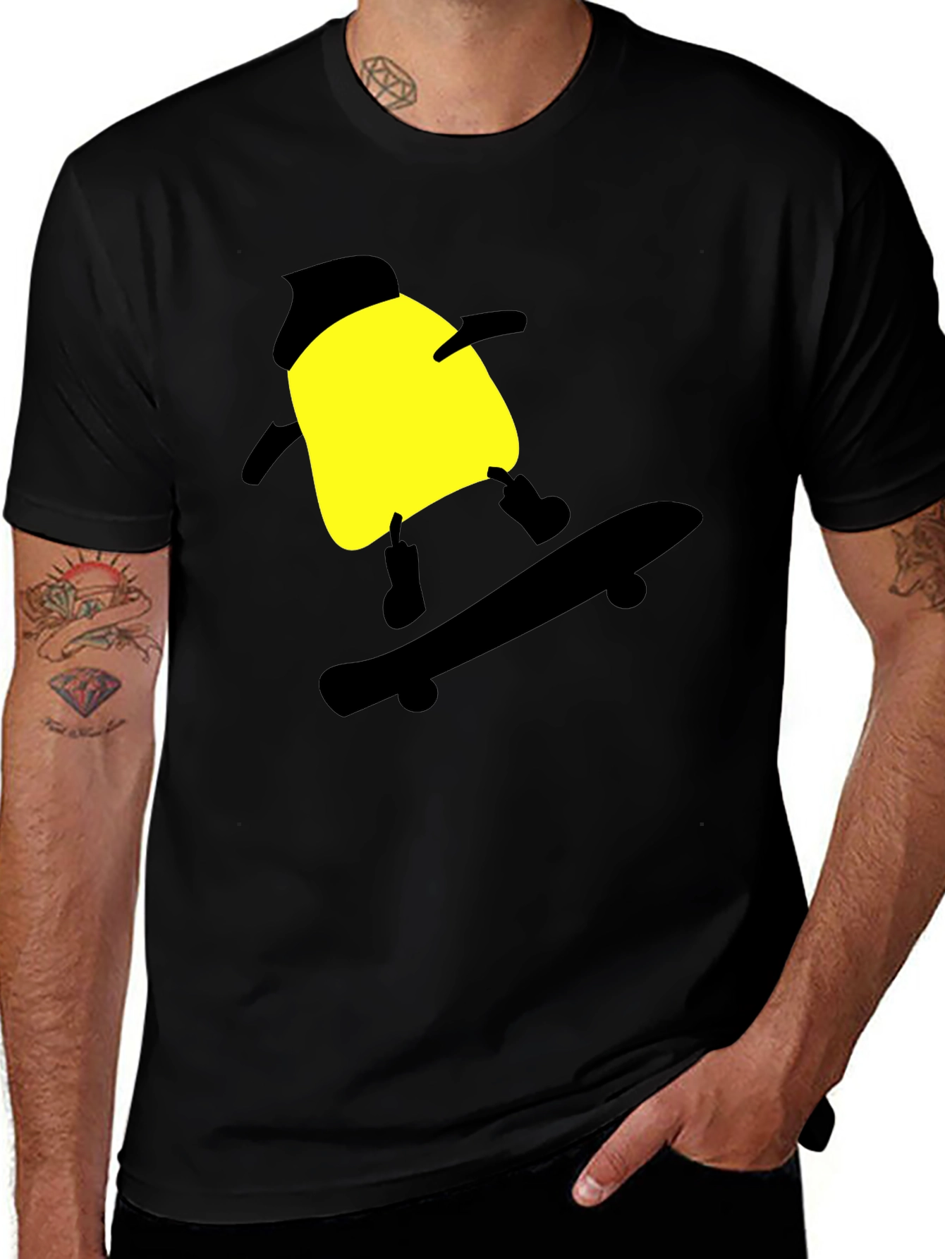 Variant 20 of Skateboarding Cartoon T-Shirt - Black Cotton Tee