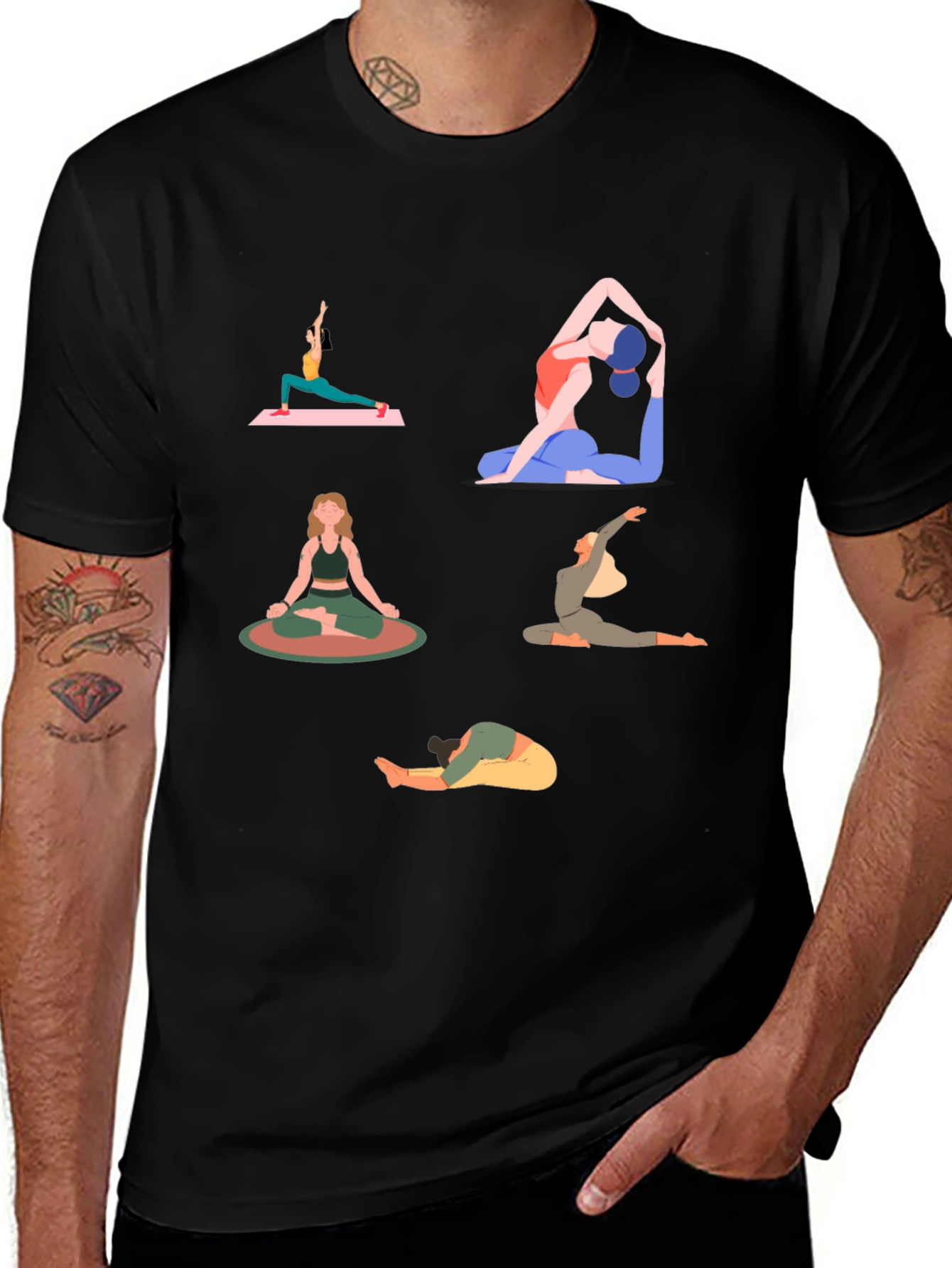 Variant 14 of Yoga Poses Graphic Print Crew Neck T-Shirt