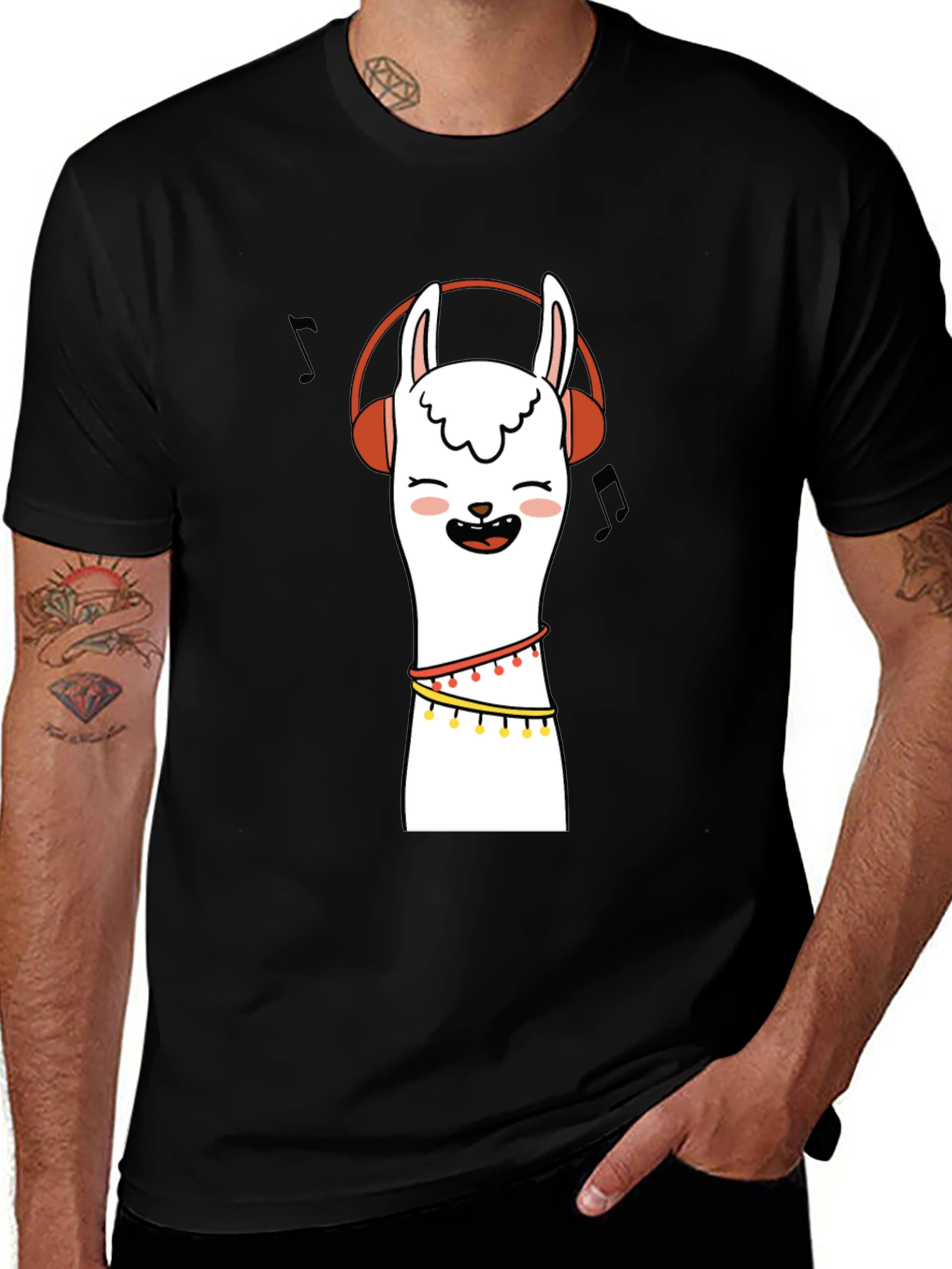 Variant 17 of Llama Headphones Graphic Tee - Fun & Stylish!