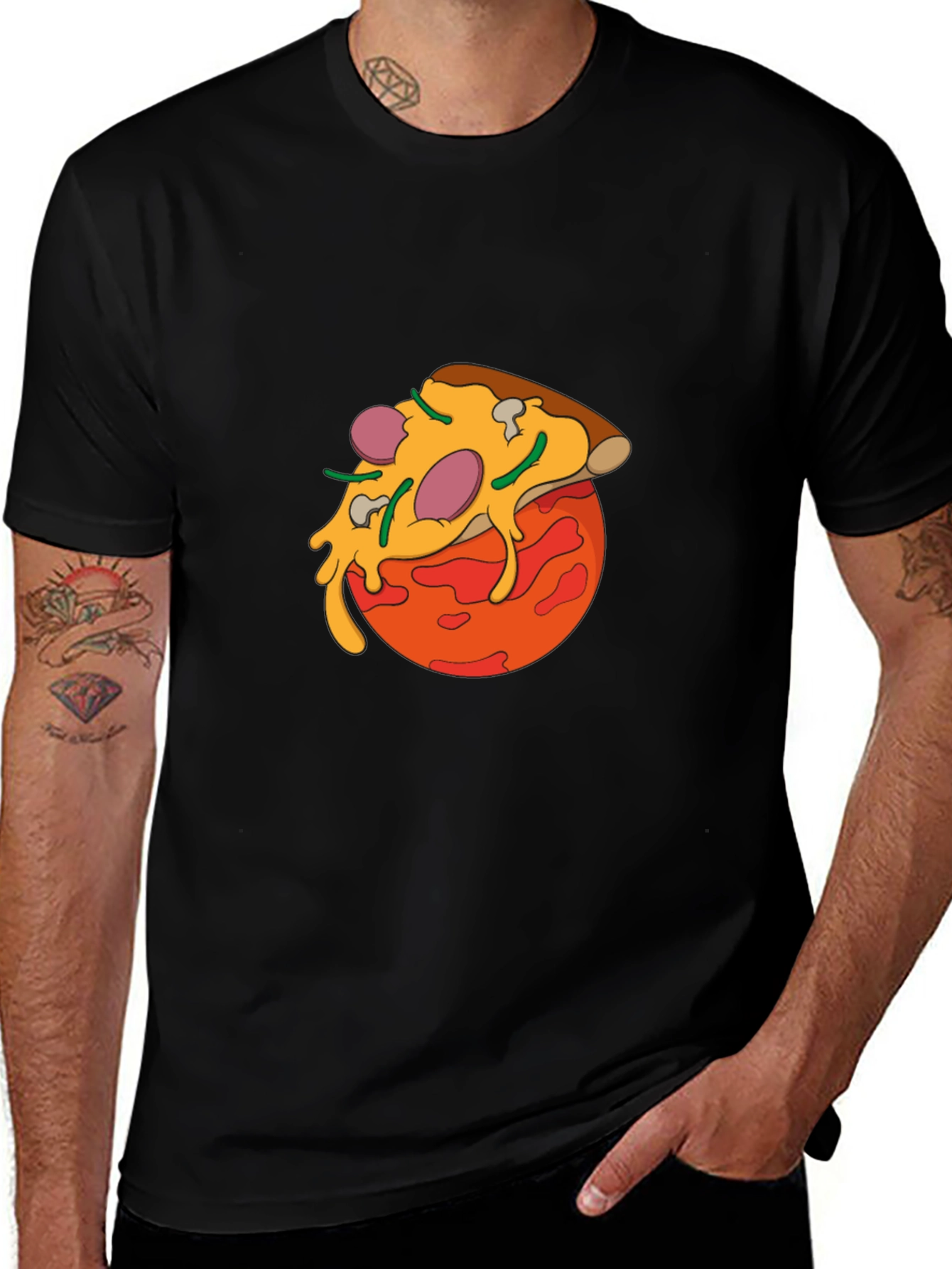 Variant 17 of Pizza Slice Graphic Tee - Casual Black T-Shirt