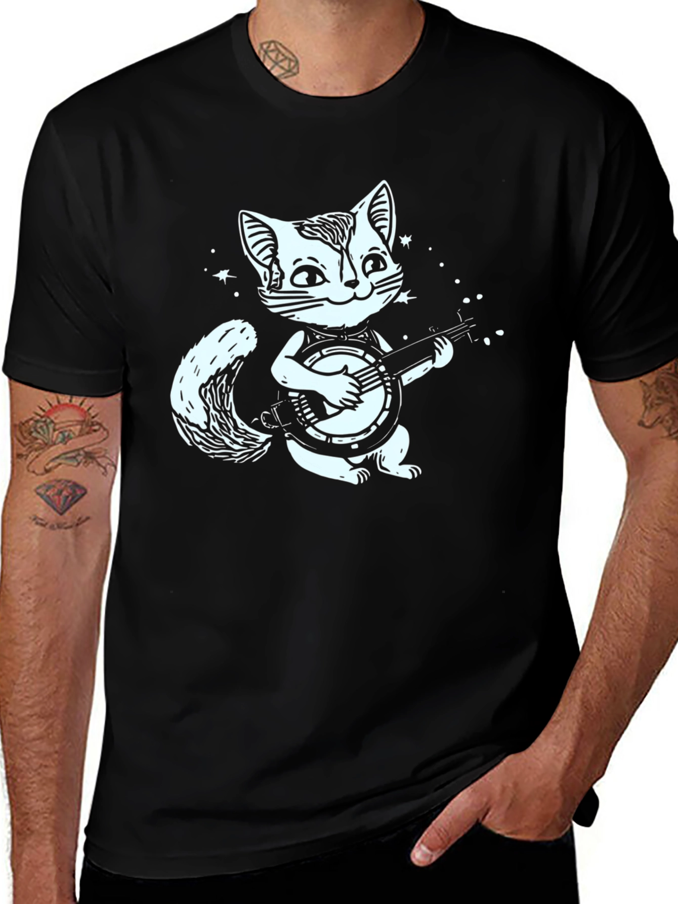 Variant 11 of Cool Cat Banjo Black T-Shirt