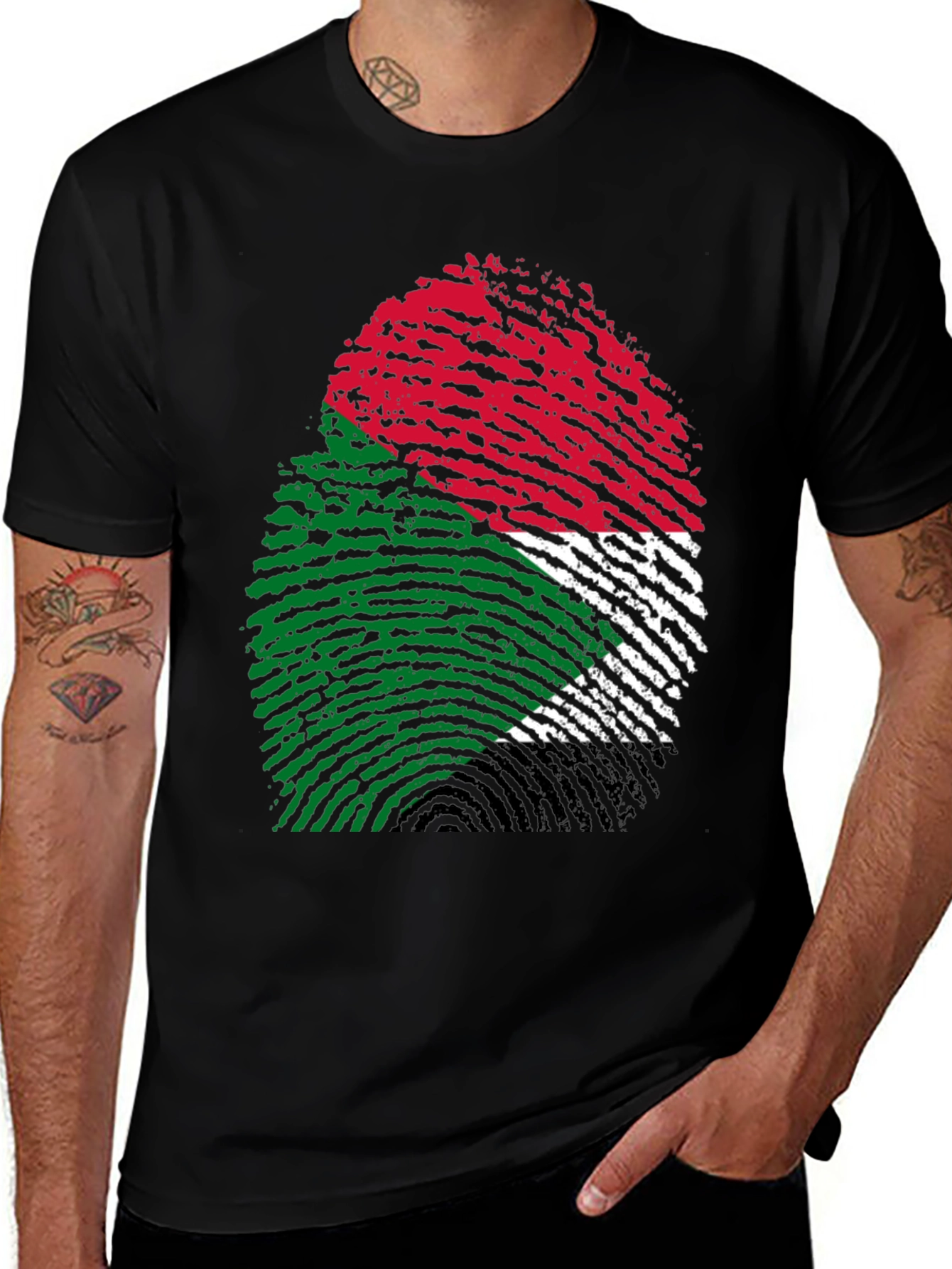 Sudan Flag Fingerprint T-Shirt - Black