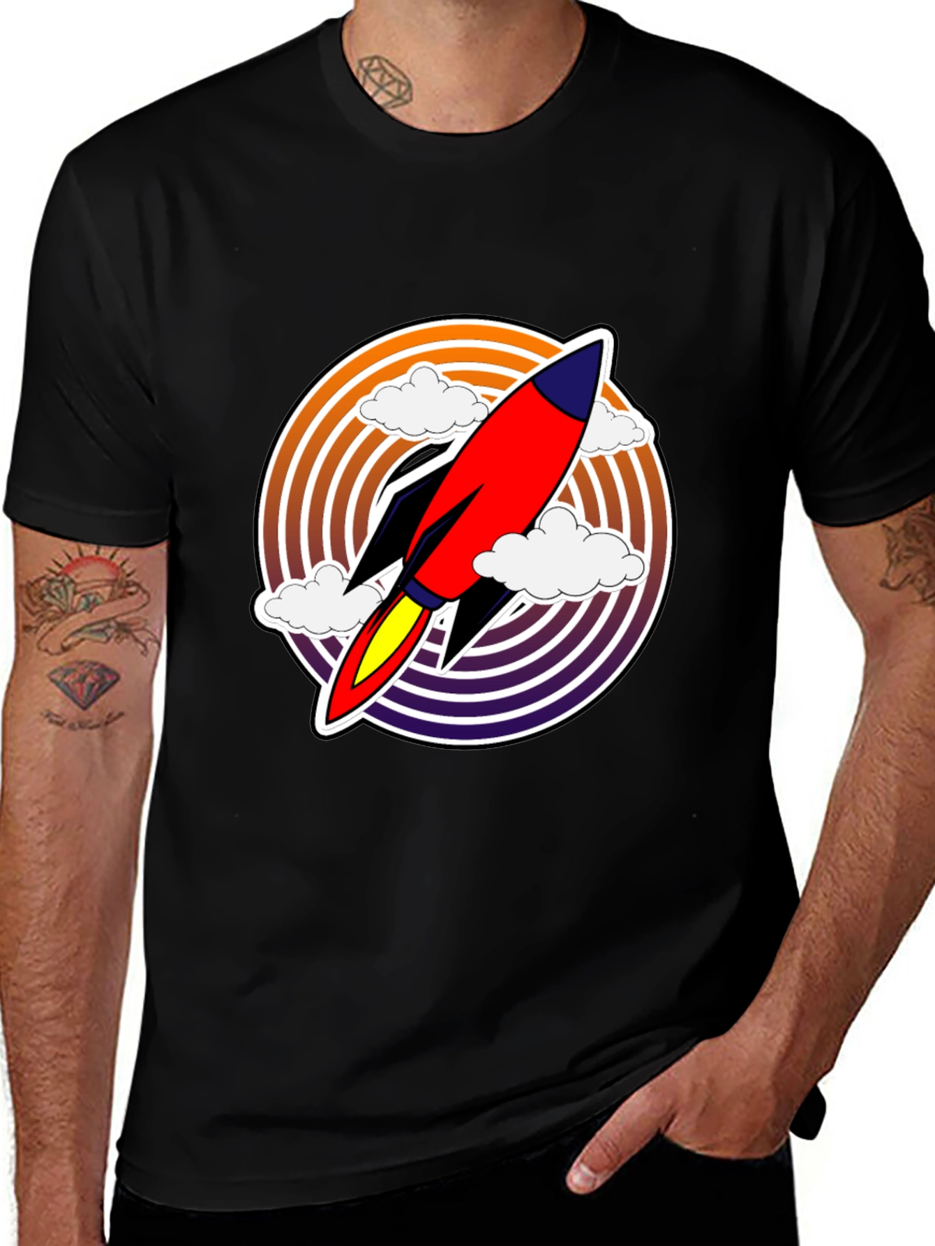 Variant 26 of Retro Rocket Launch T-Shirt - Black Graphic Tee