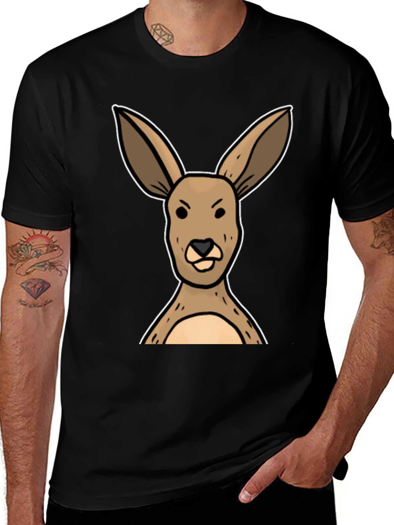 Variant 12 of Kangaroo Graphic Tee - Black Short Sleeve Animal T-Shirt
