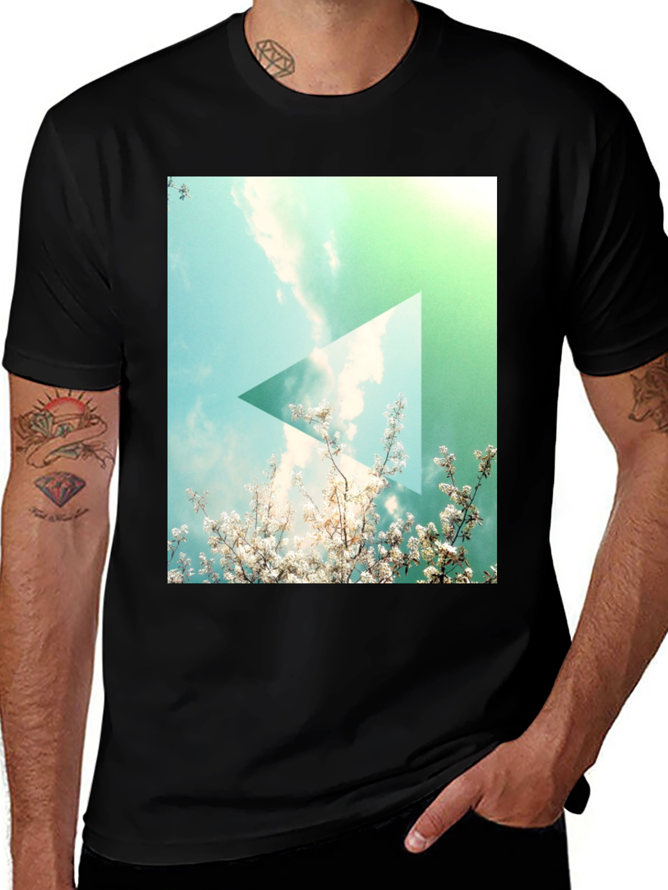 Variant 27 of Nature Graphic Tee - Modern Sky & Blossoms Design