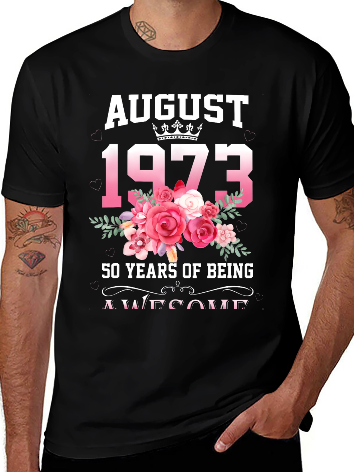 August 1973 50th Birthday Floral T-Shirt