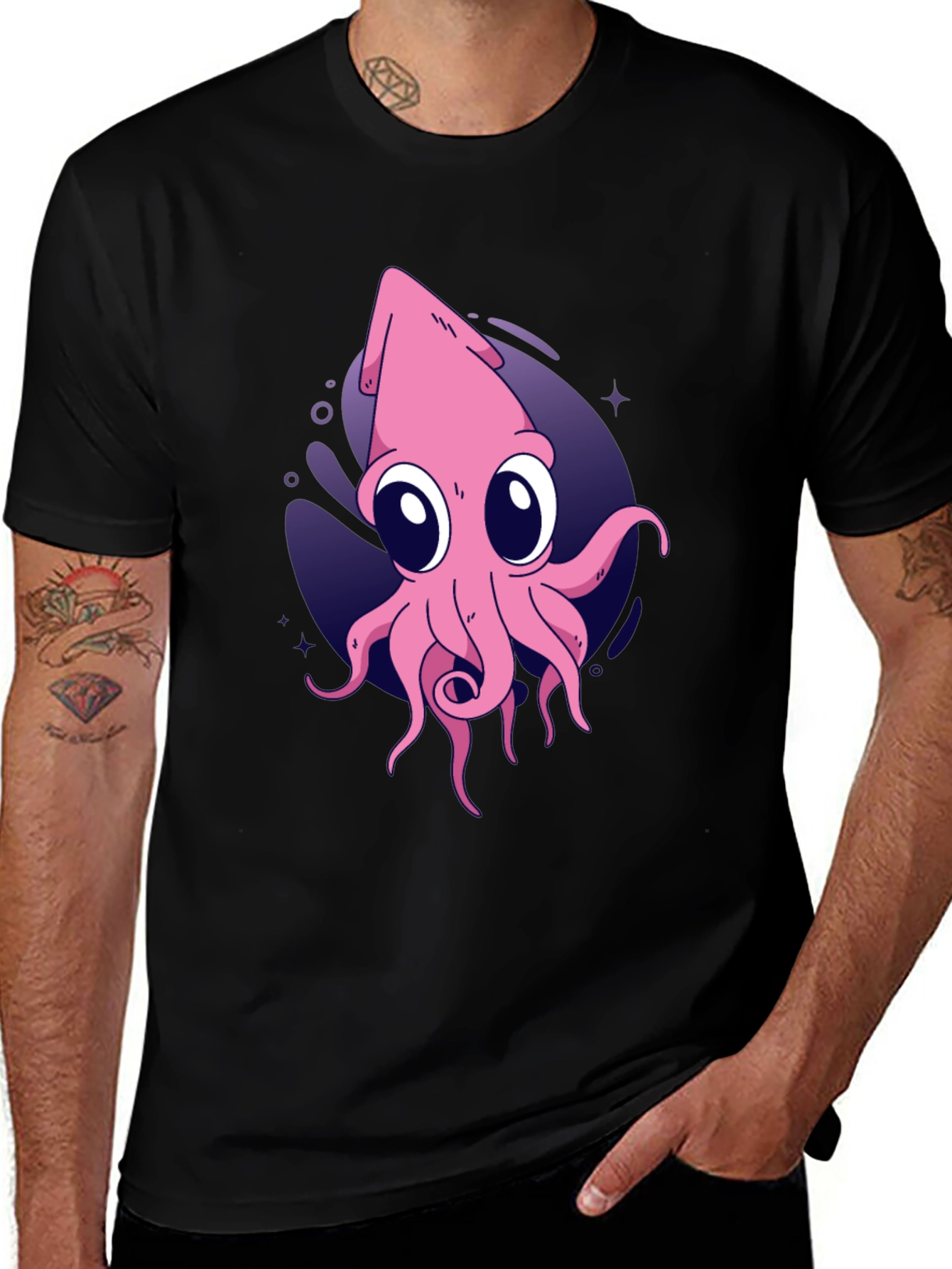 Variant 28 of Cute Cartoon Squid Graphic T-Shirt - Black