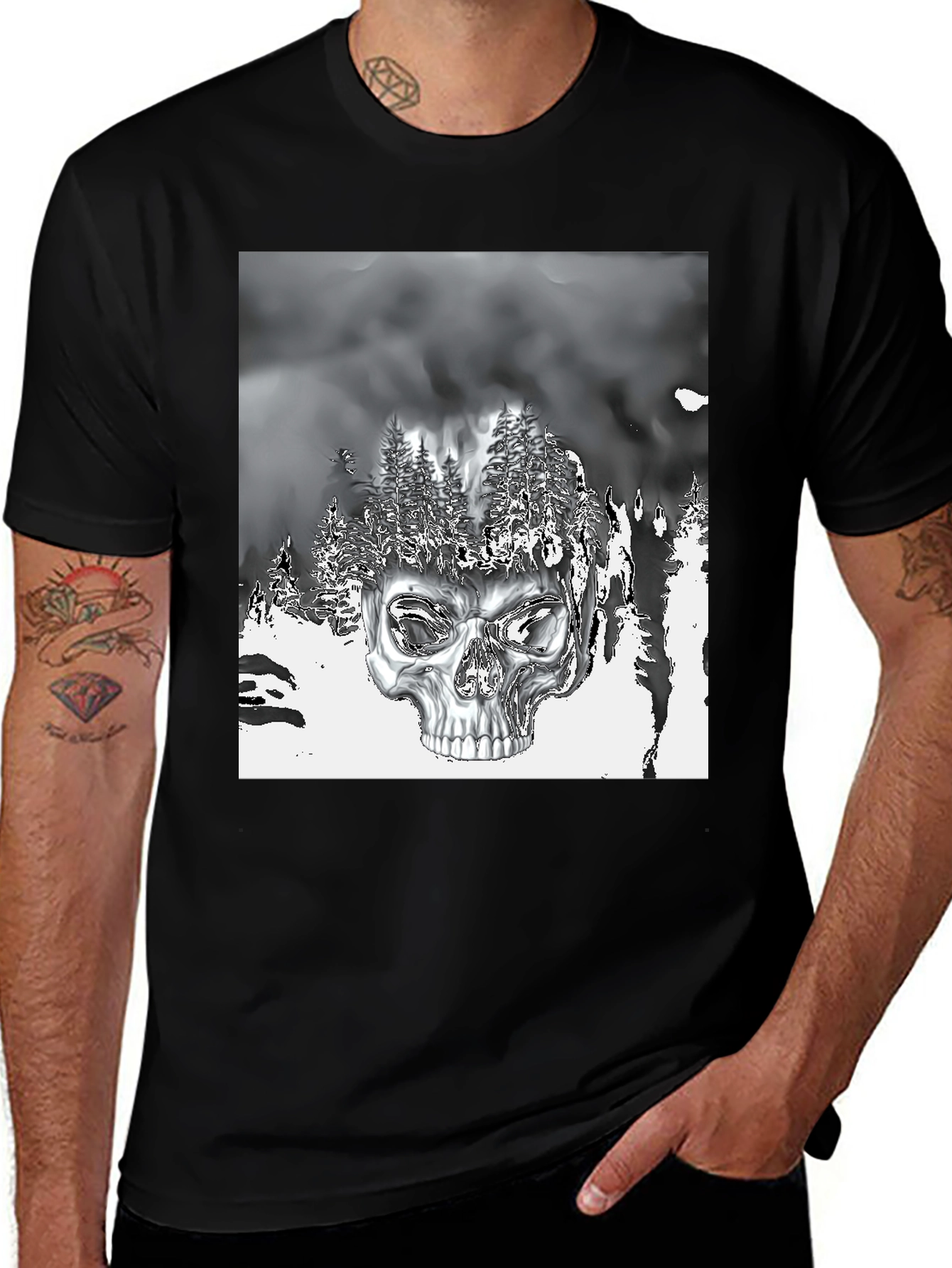 Variant 23 of Skull & Forest Graphic Black T-Shirt