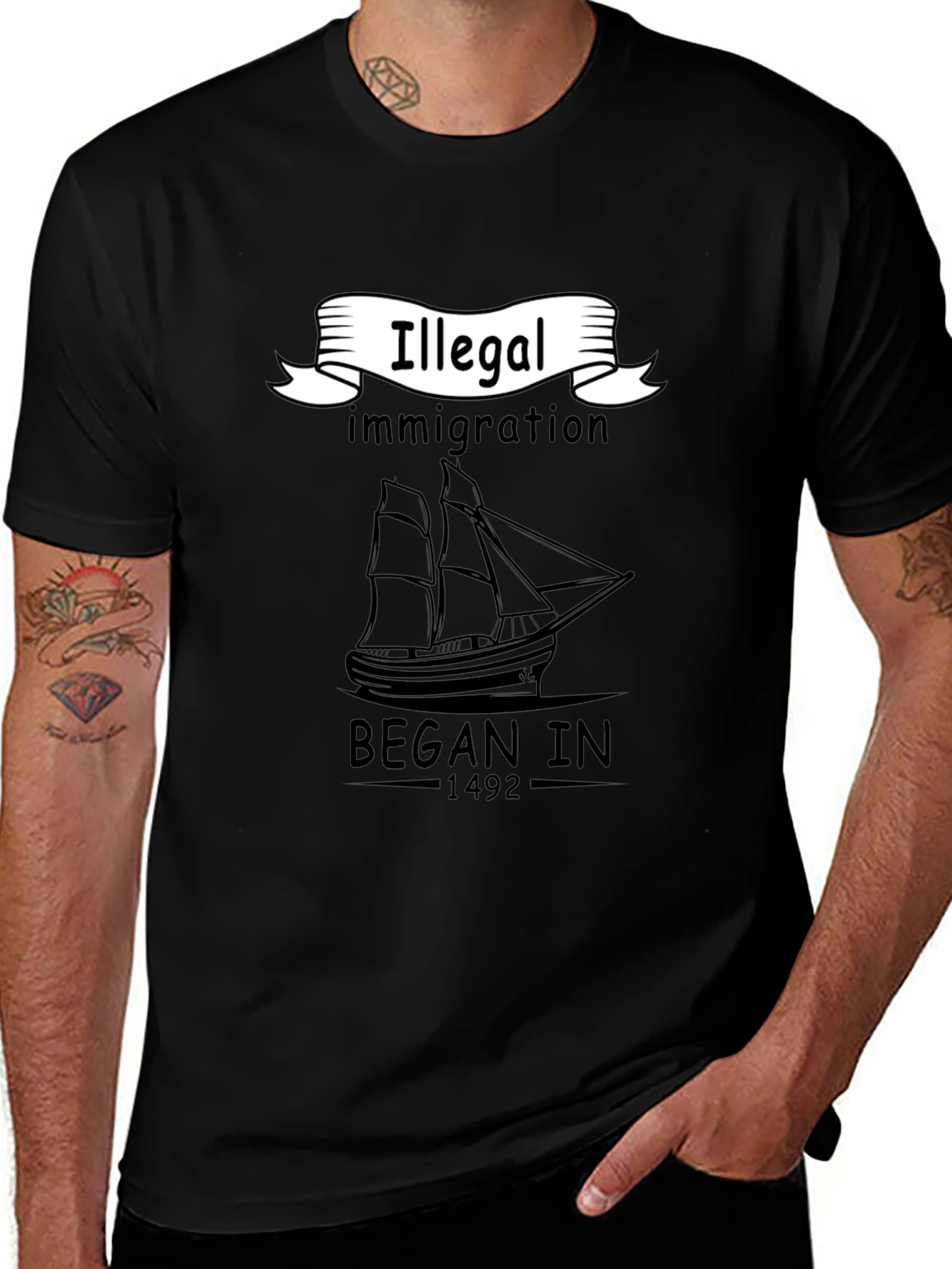 Variant 13 of Illegal Immigration Began In 1492 Black T-Shirt