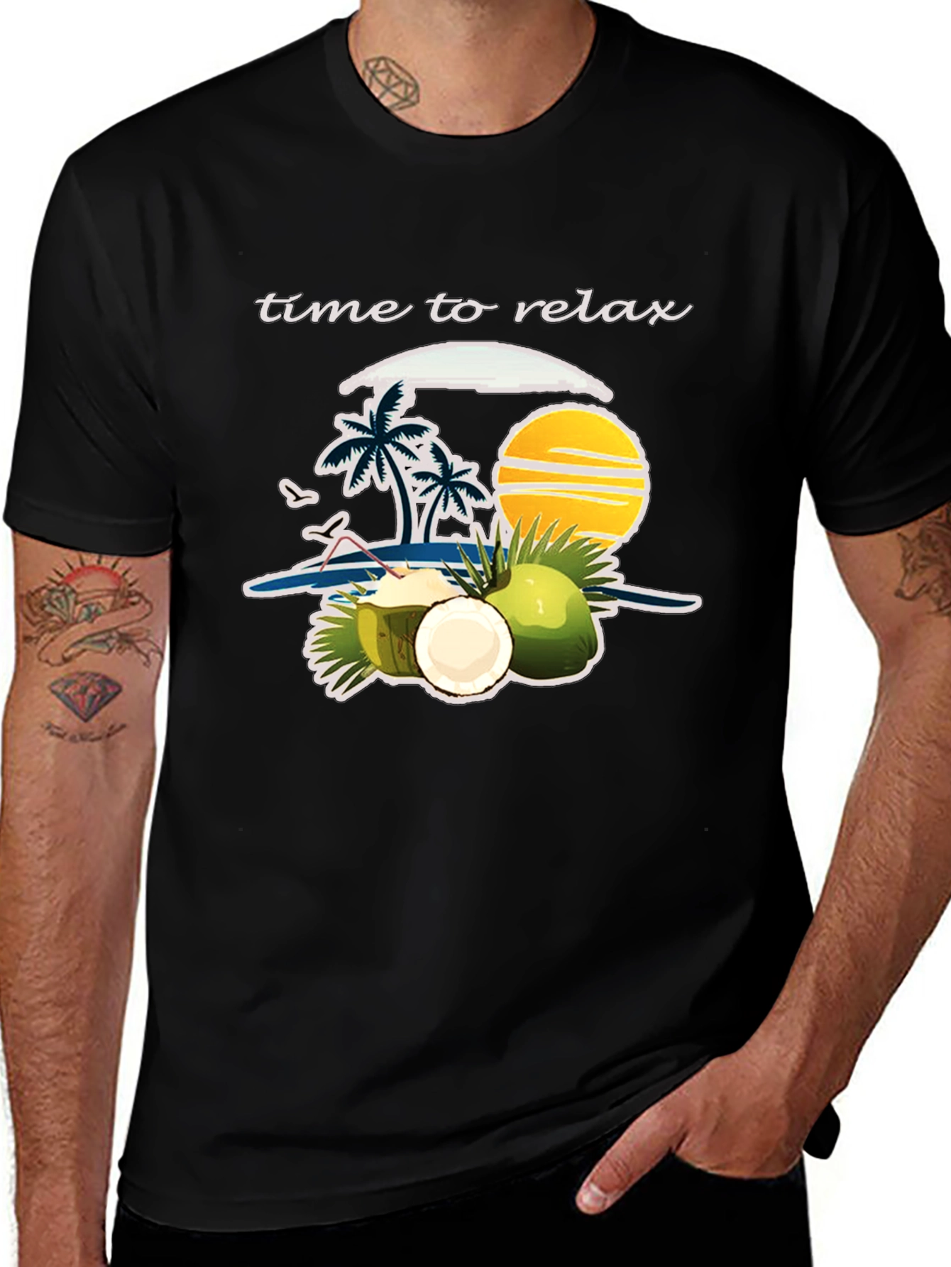 Variant 9 of Time to Relax Graphic T-Shirt: Coconut Beach Theme