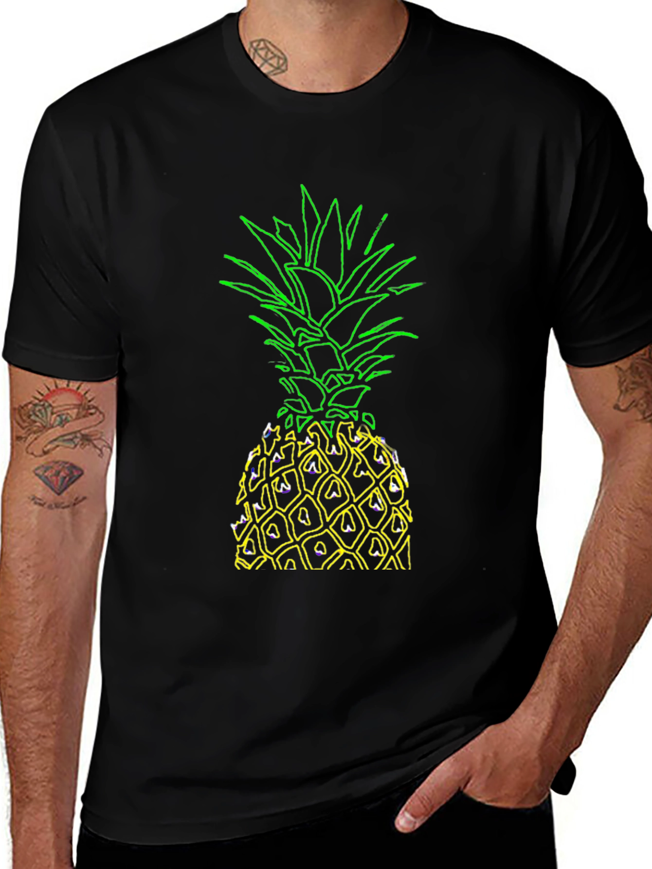 Variant 9 of Neon Pineapple T-Shirt - Black Cotton Tee