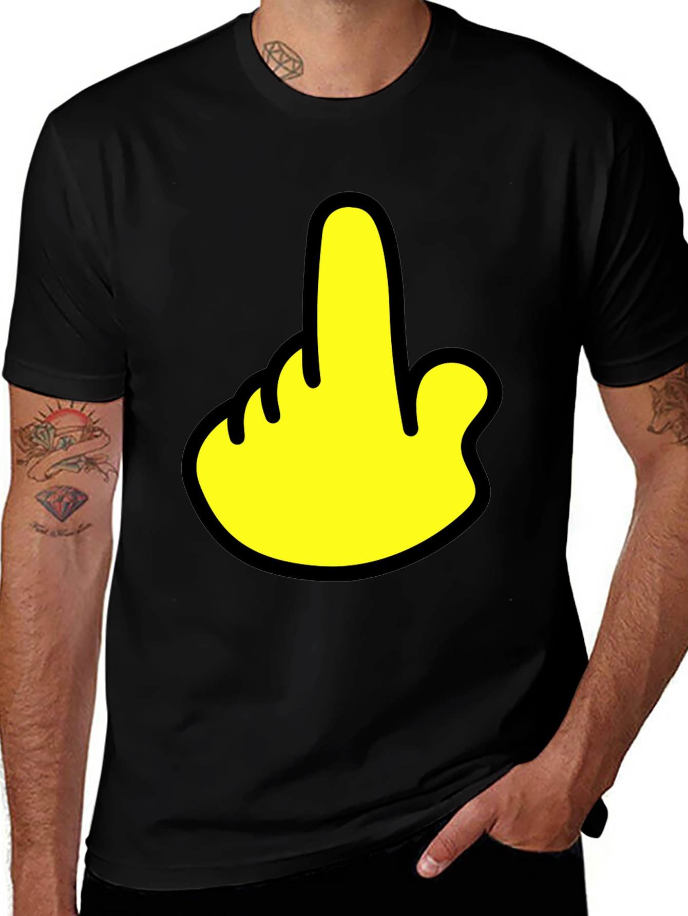 Variant 19 of Humorous Gesture Graphic T-Shirt - Casual Black Tee