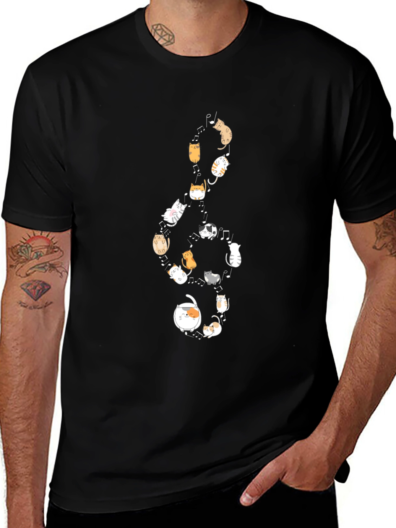 Black Cats Music Note Black T-Shirt main image