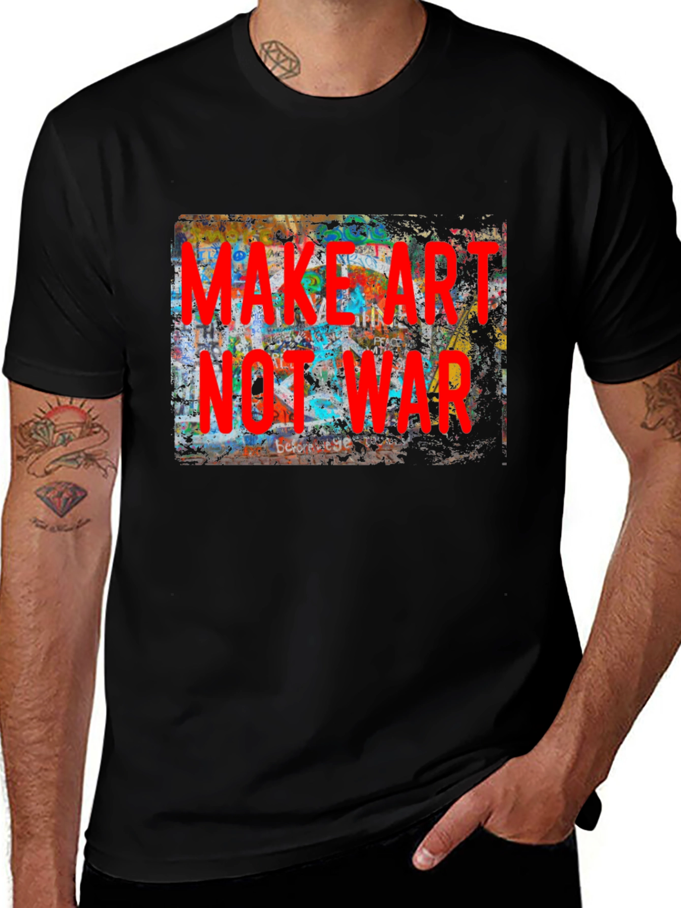 Variant 27 of Make Art Not War Graphic Tee - Black Cotton Blend