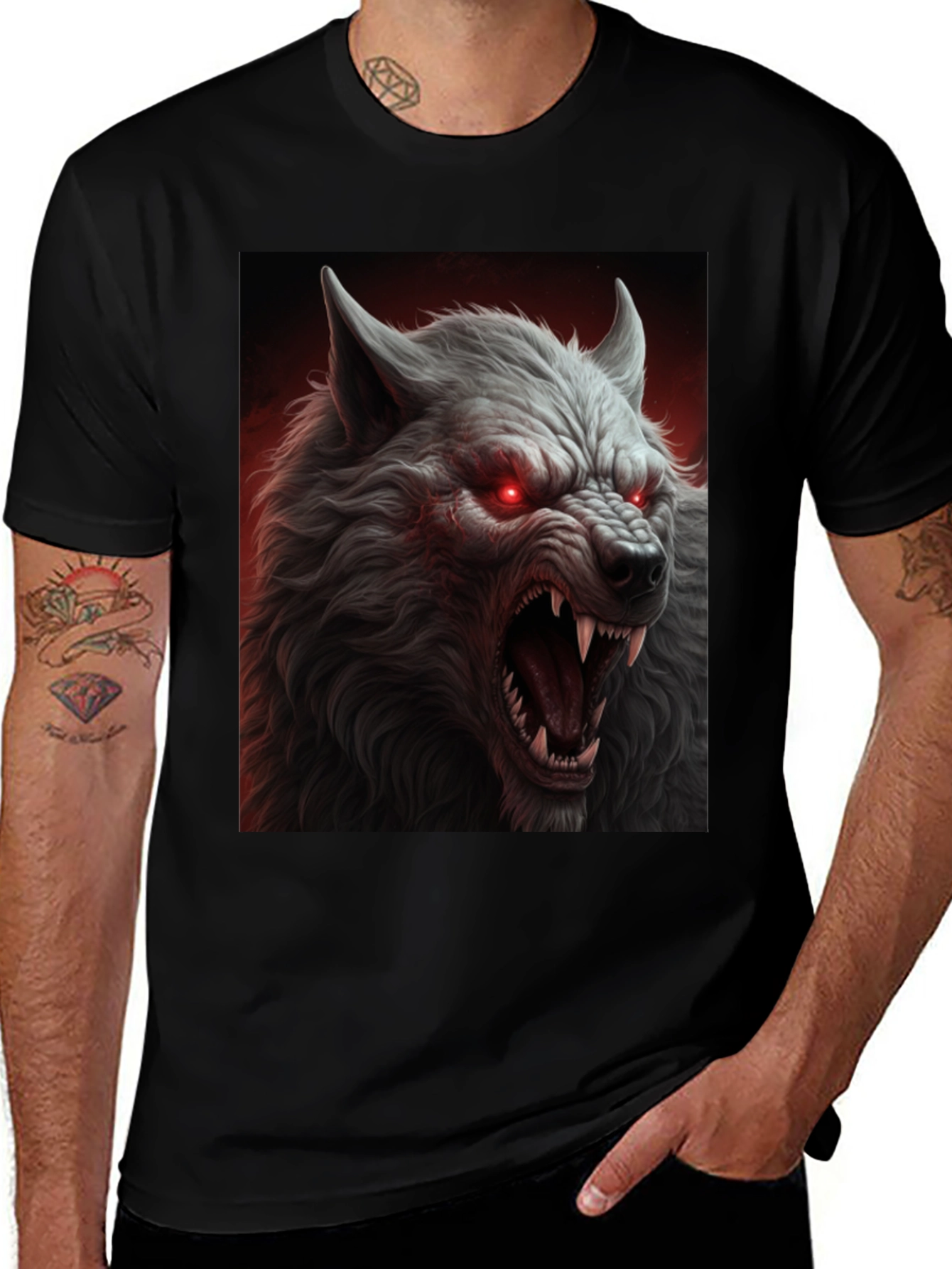 Variant 30 of Men's Black Werewolf Graphic T-Shirt