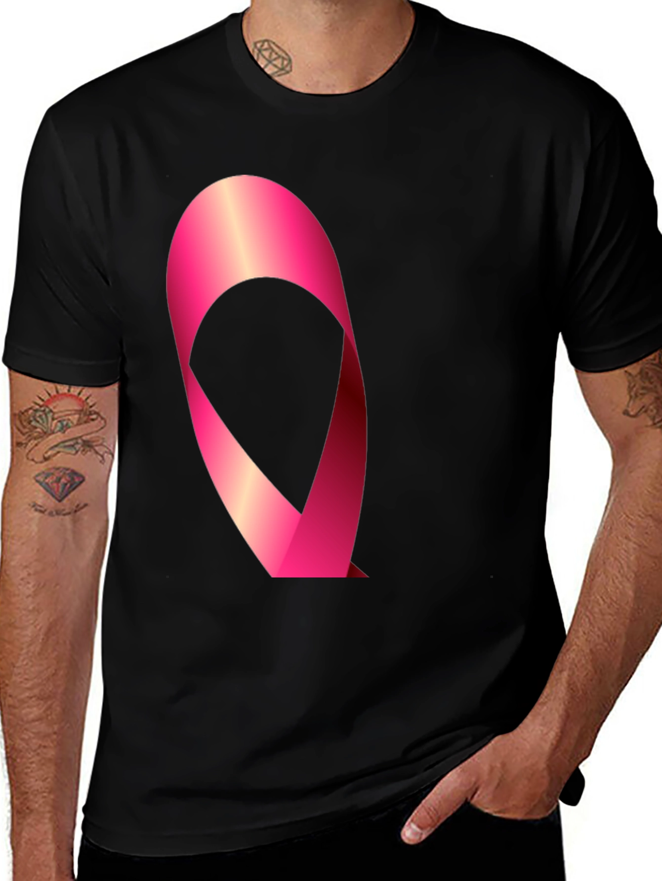 Variant 30 of Black T-Shirt with Pink Ribbon Design
