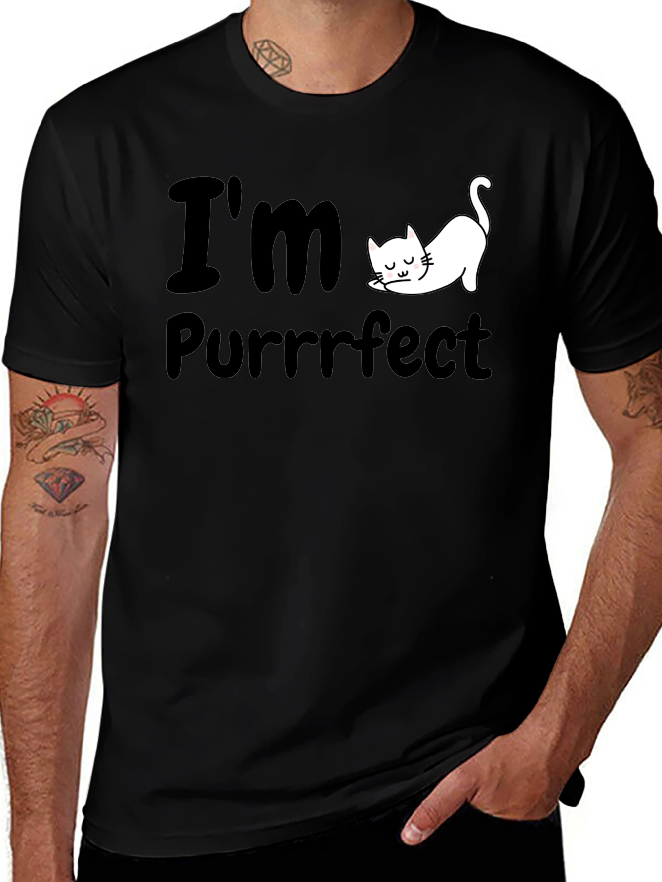 Variant 7 of I'm Purrrfect T-Shirt - Cute Cat Design, Black Cotton Tee
