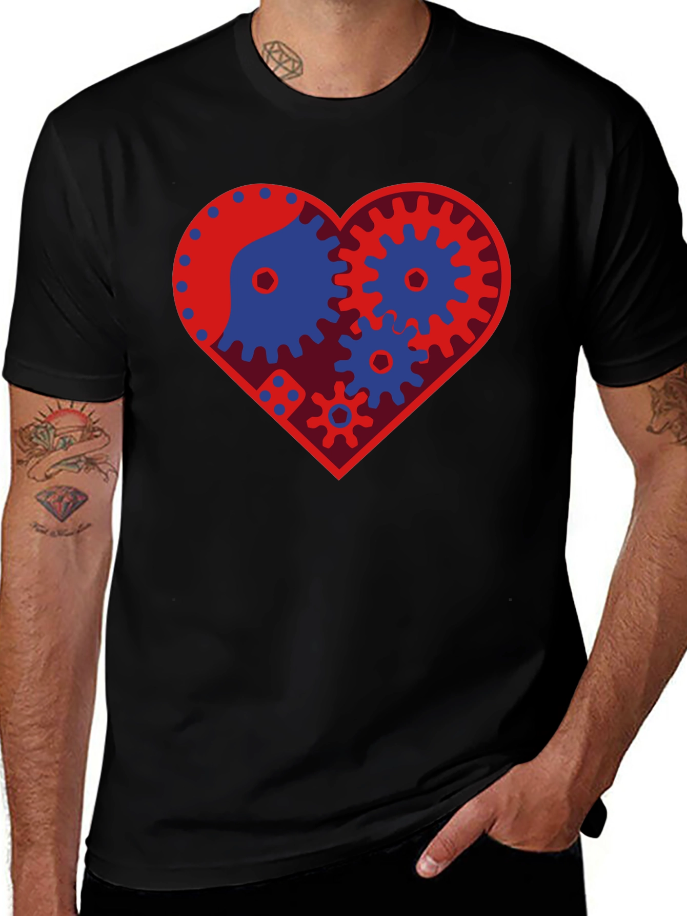 Steampunk Heart Gear T-Shirt - Black Cotton Tee