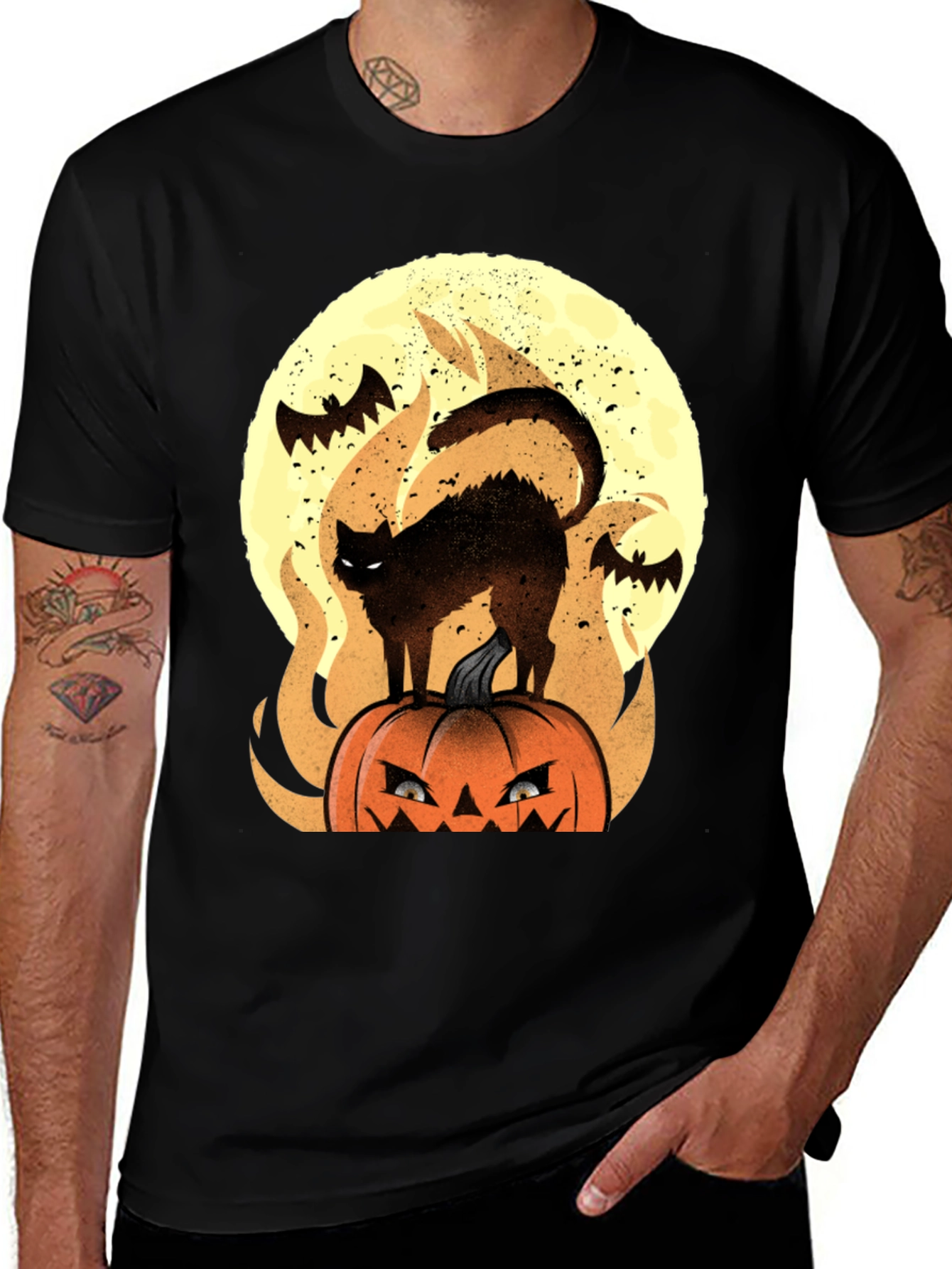 Variant 11 of Halloween Cat & Pumpkin Graphic Tee