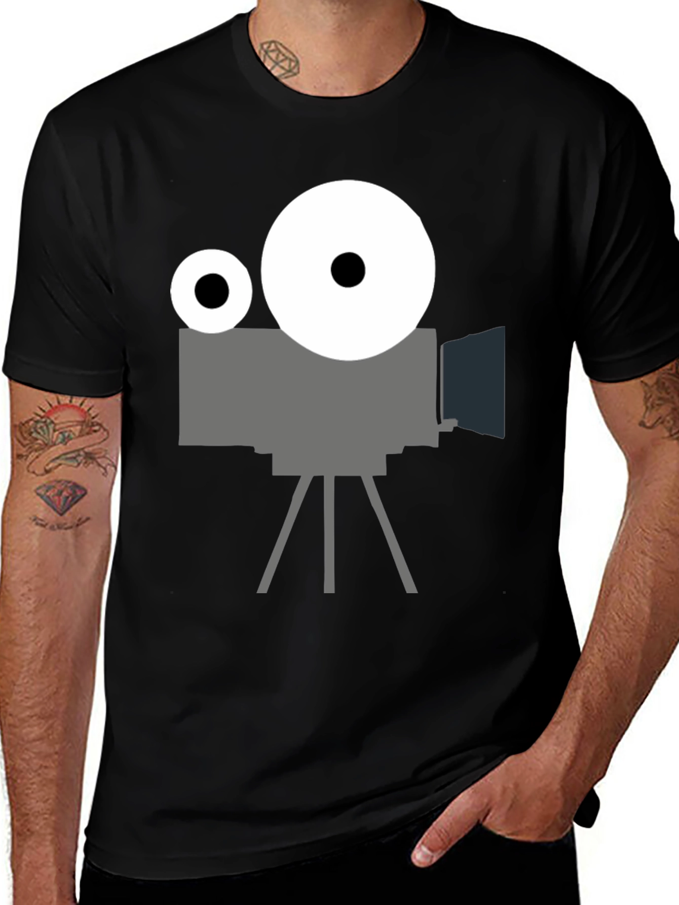 Retro Movie Camera Graphic Tee - Black