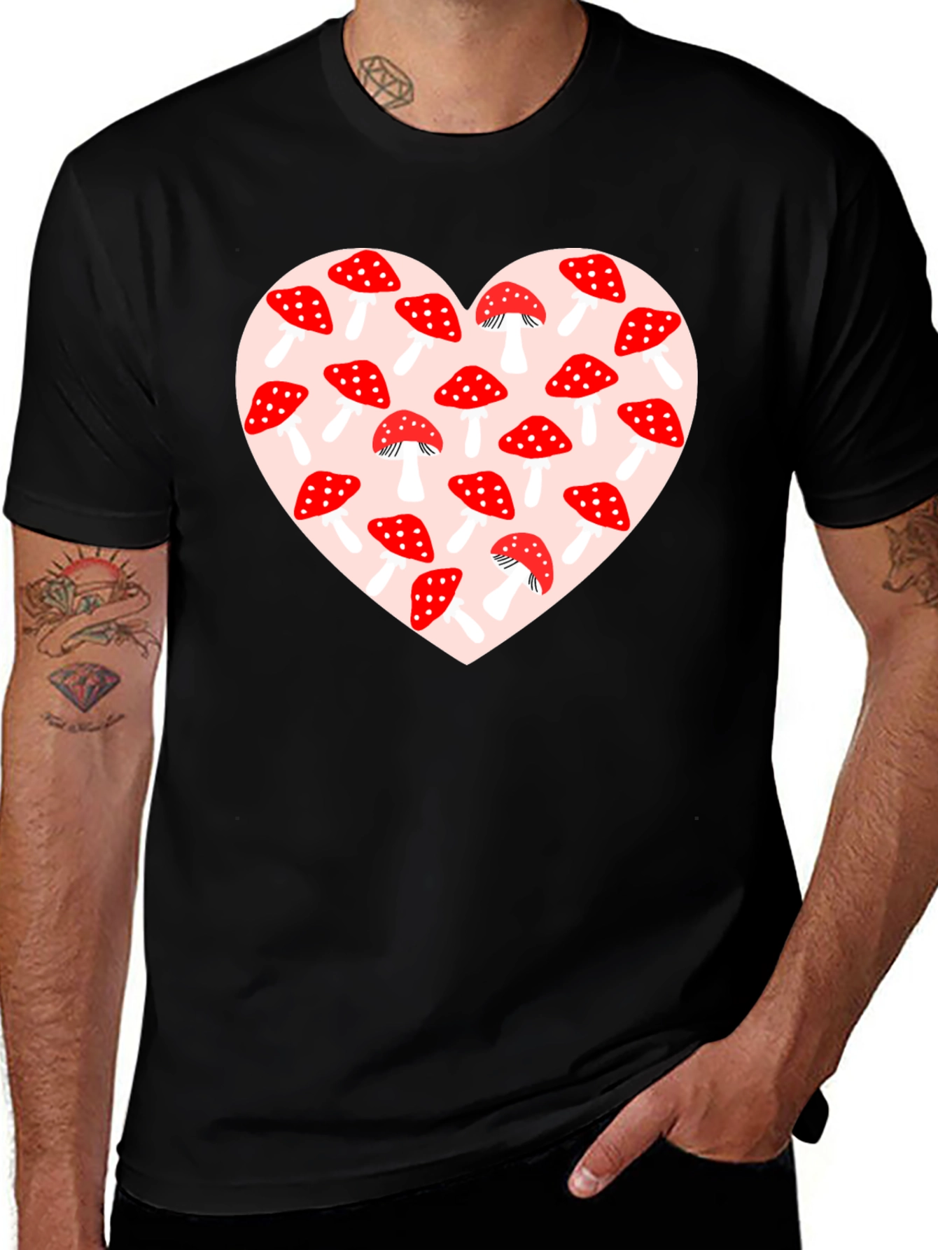 Variant 28 of Mushroom Heart Graphic Tee - Black