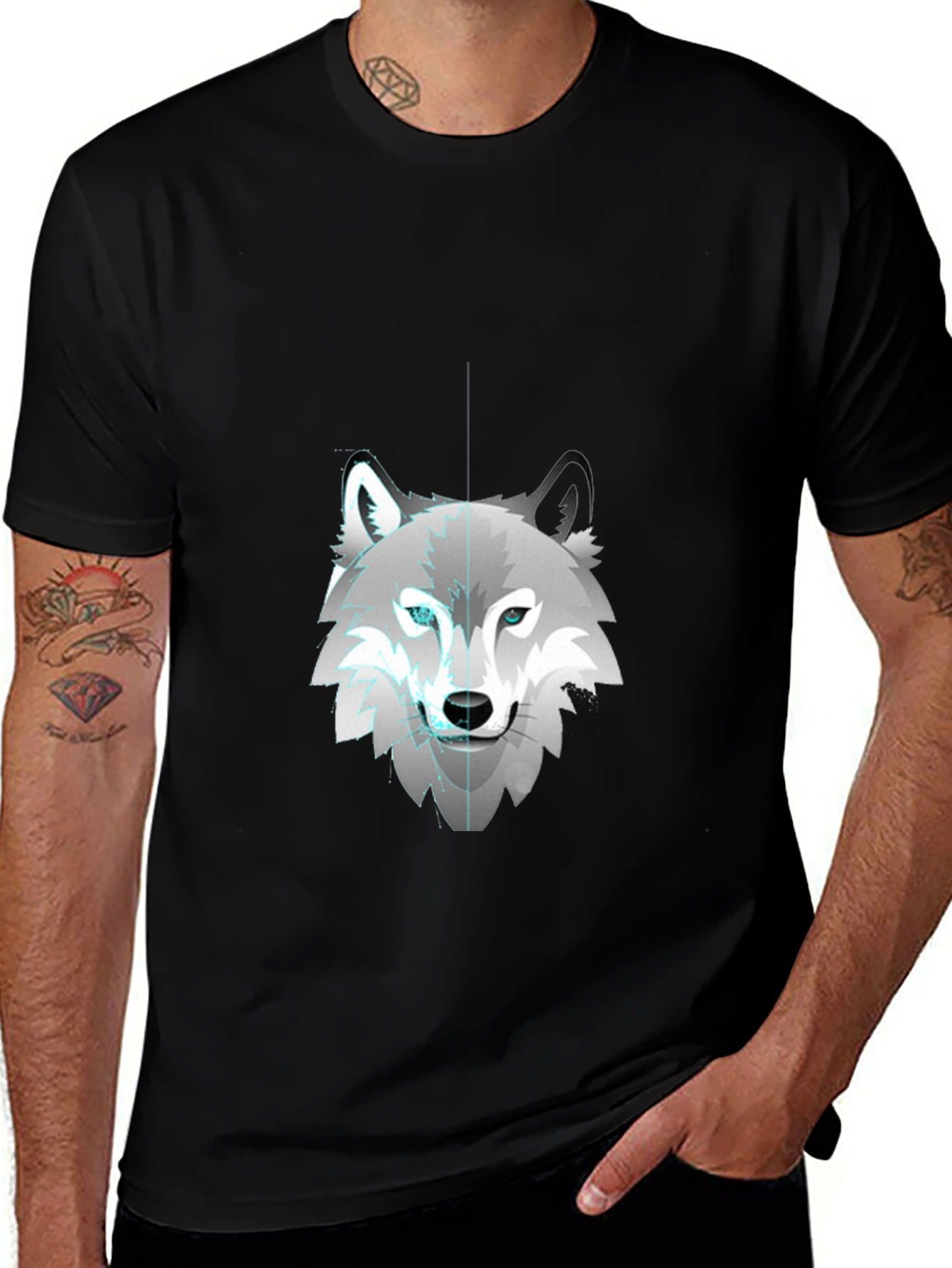 Variant 11 of Wolf Head Graphic Black T-Shirt