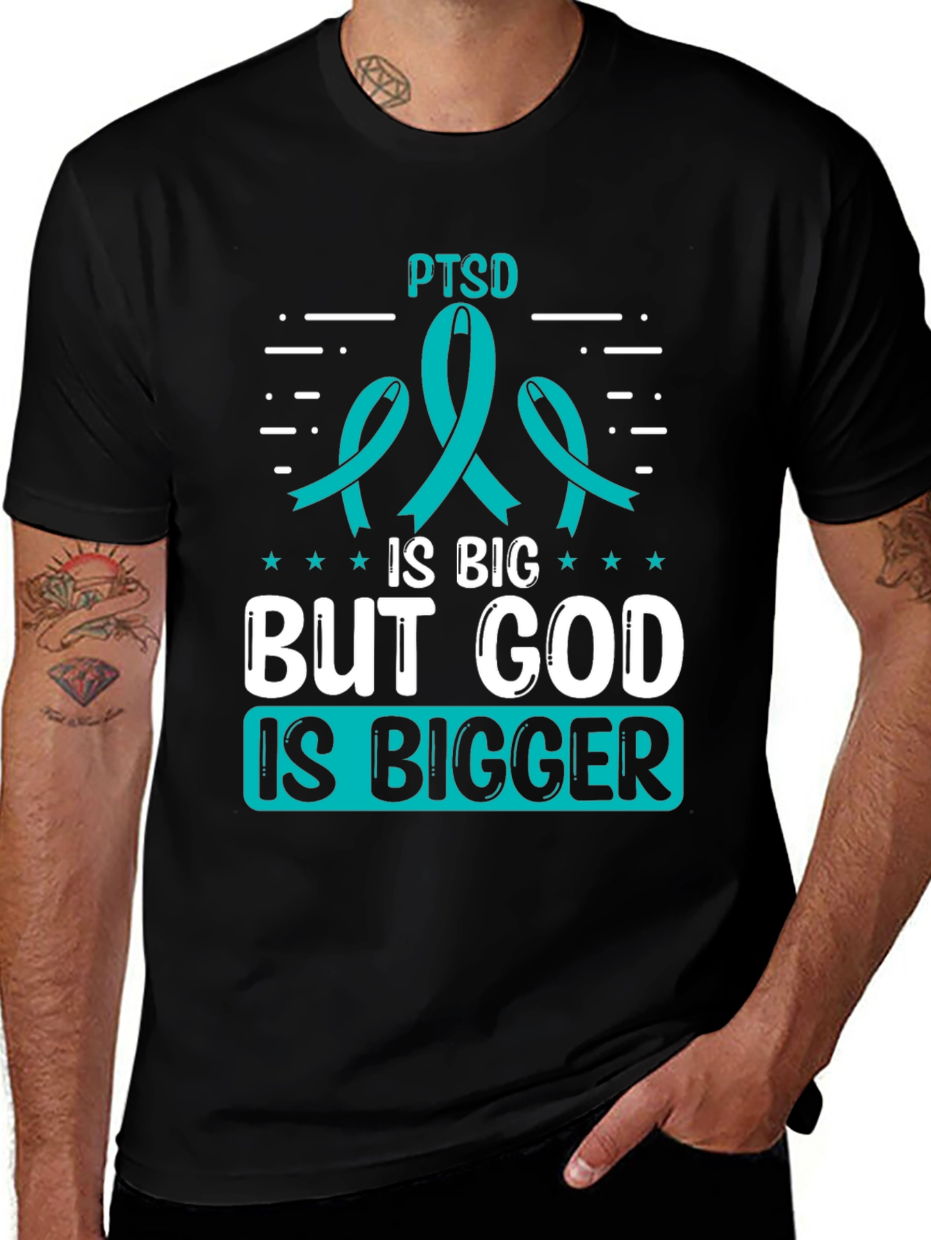 Variant 17 of PTSD Awareness T-Shirt: God is Bigger