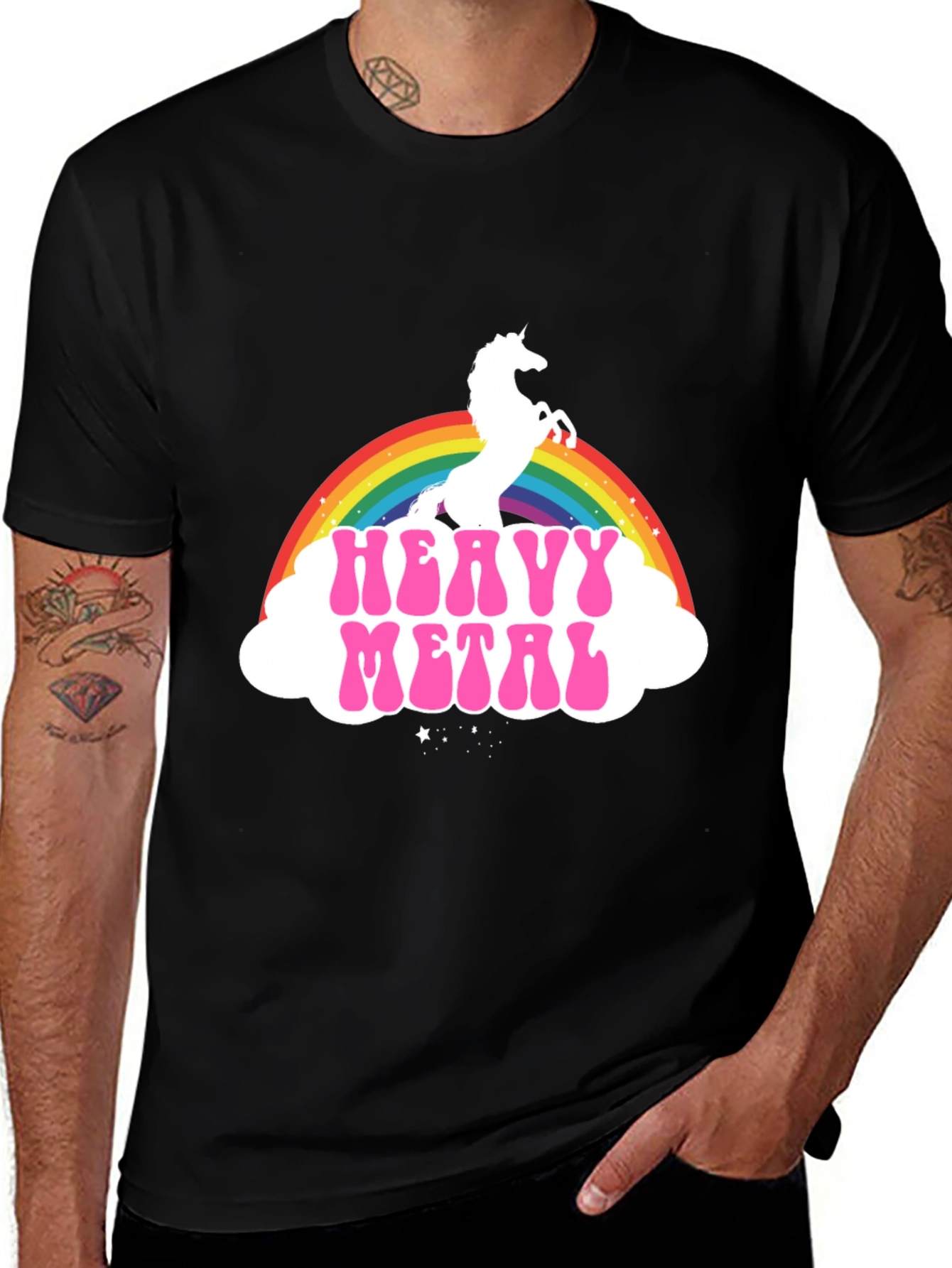 Variant 11 of Unicorn Heavy Metal Rainbow Graphic Tee - Black
