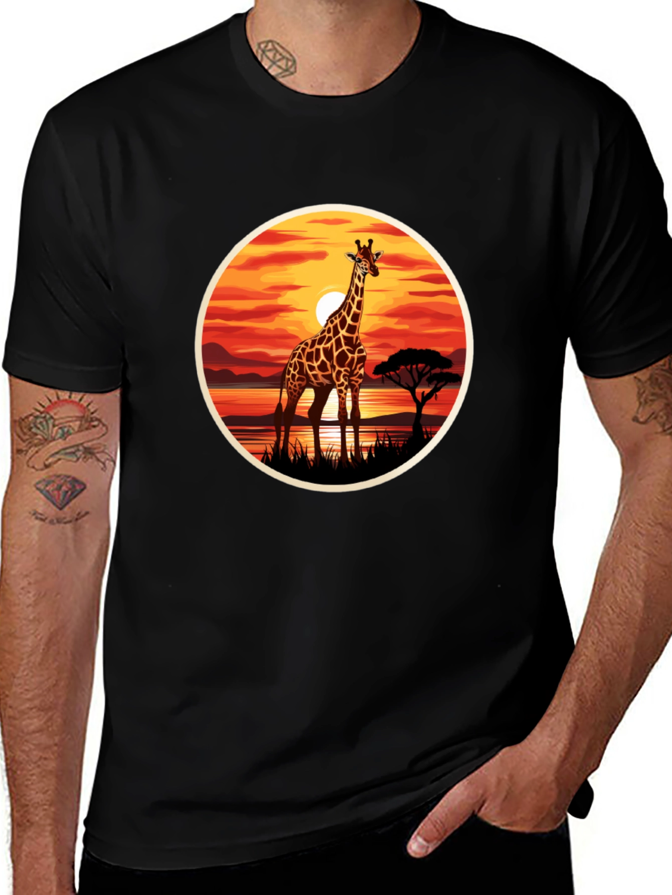 Variant 28 of Giraffe Sunset Graphic T-Shirt