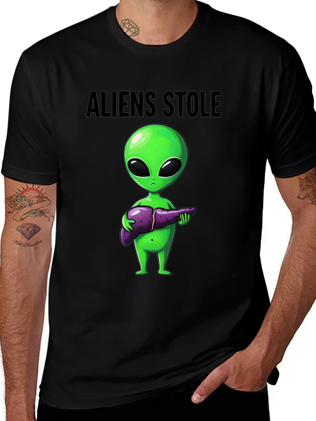 Variant 12 of Aliens Stole My Liver Black T-Shirt