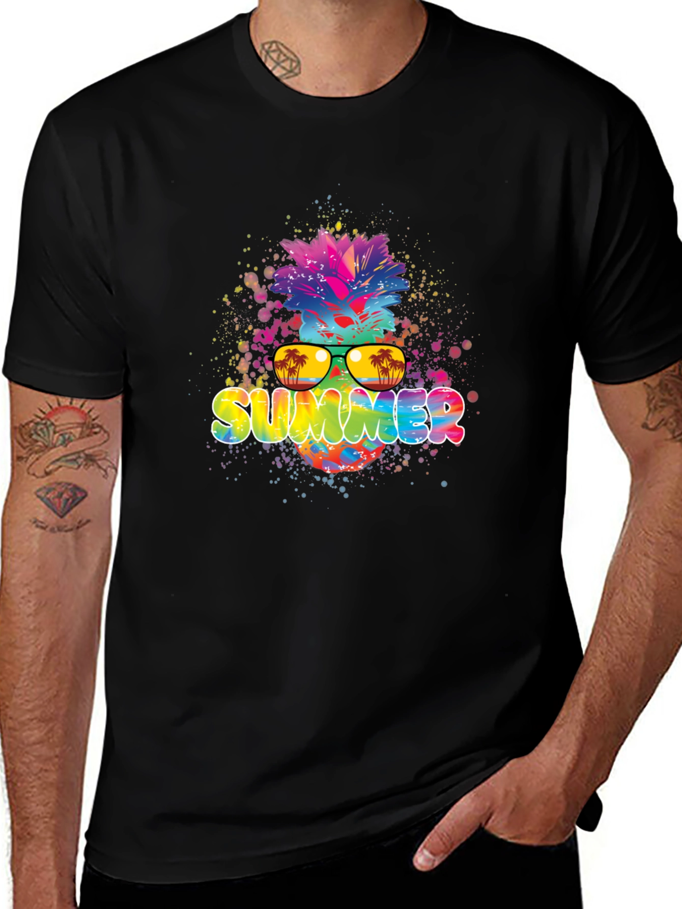 Variant 3 of Summer Pineapple Graphic Black Tee