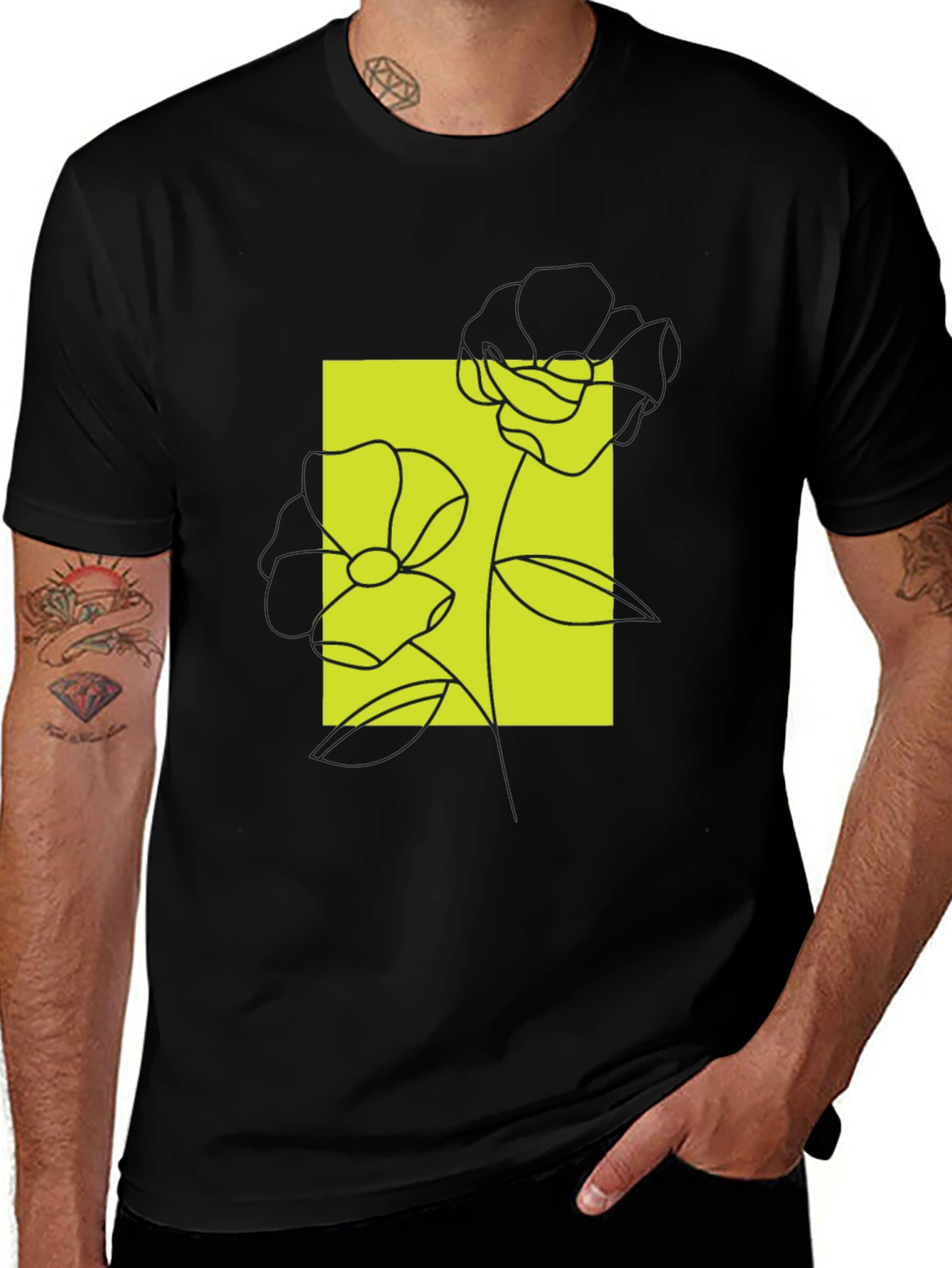 Variant 11 of Modern Floral Graphic Tee - Stylish Black T-Shirt
