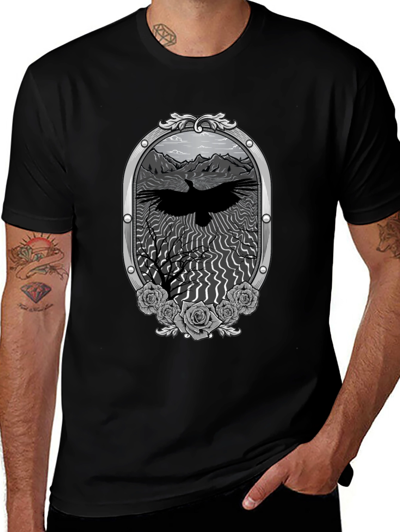 Variant 16 of Raven & Roses Graphic Tee - Dark Mountain Style
